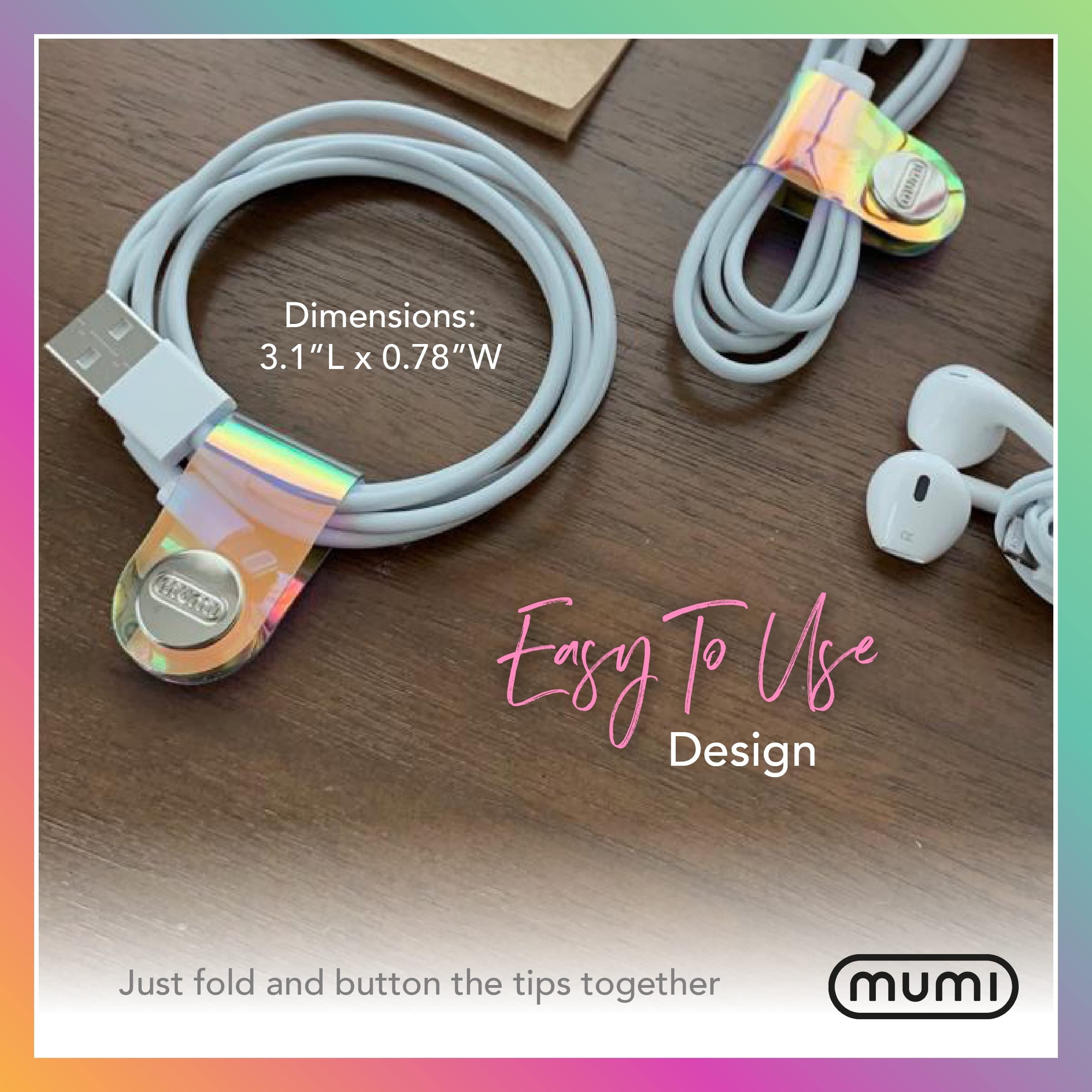 Mumi Holographic Cord Organizer   Cable Organizer   Stylish Cable Ties   Cord Wrap Cable Management   3.1 X 0.78 Inches Cable St