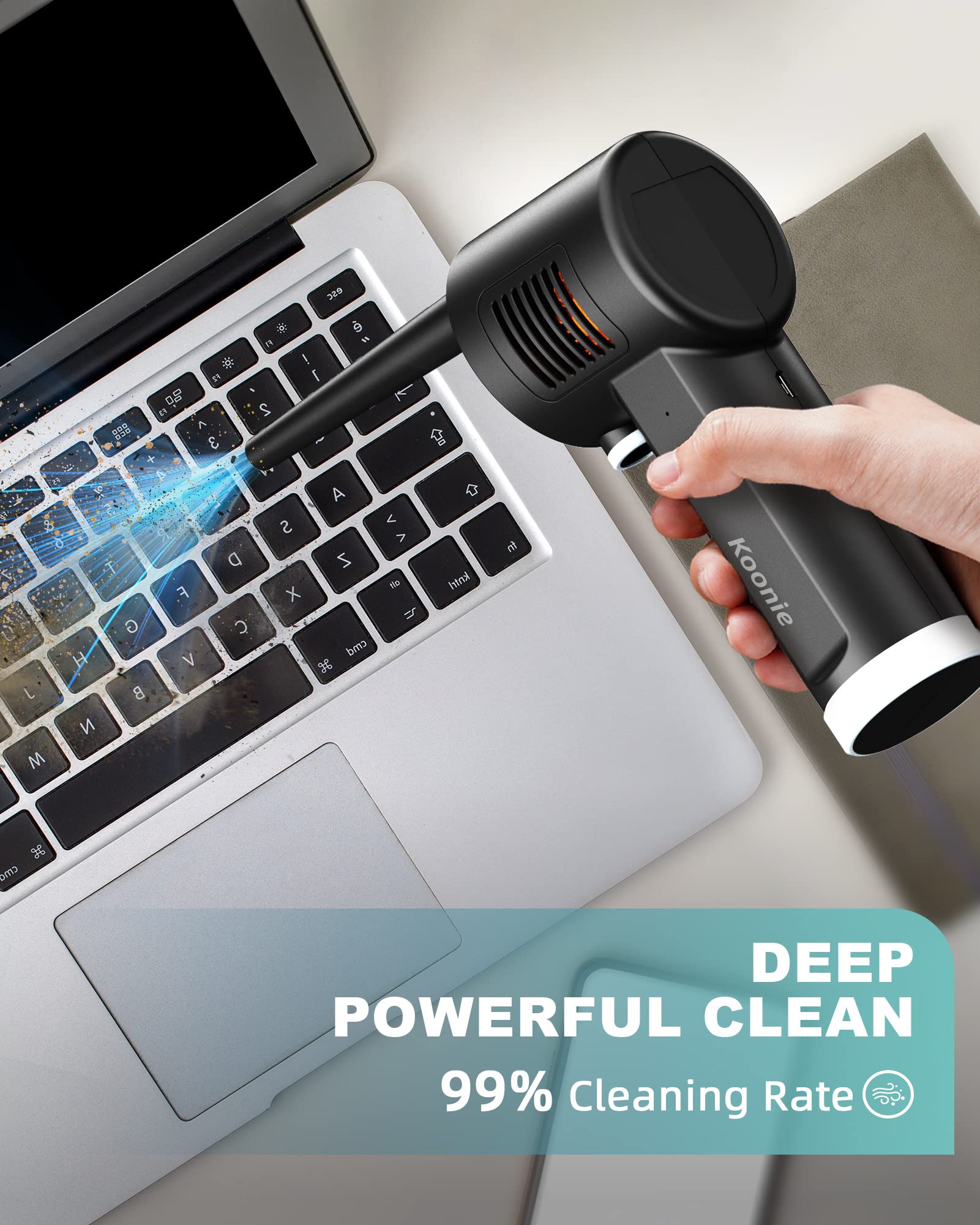 Koonie Cordless Air Duster, Battery Operated Computer Cleaning Duster, Portable Replaces Compressed Air Cans, 6000Mah 10W Fast C