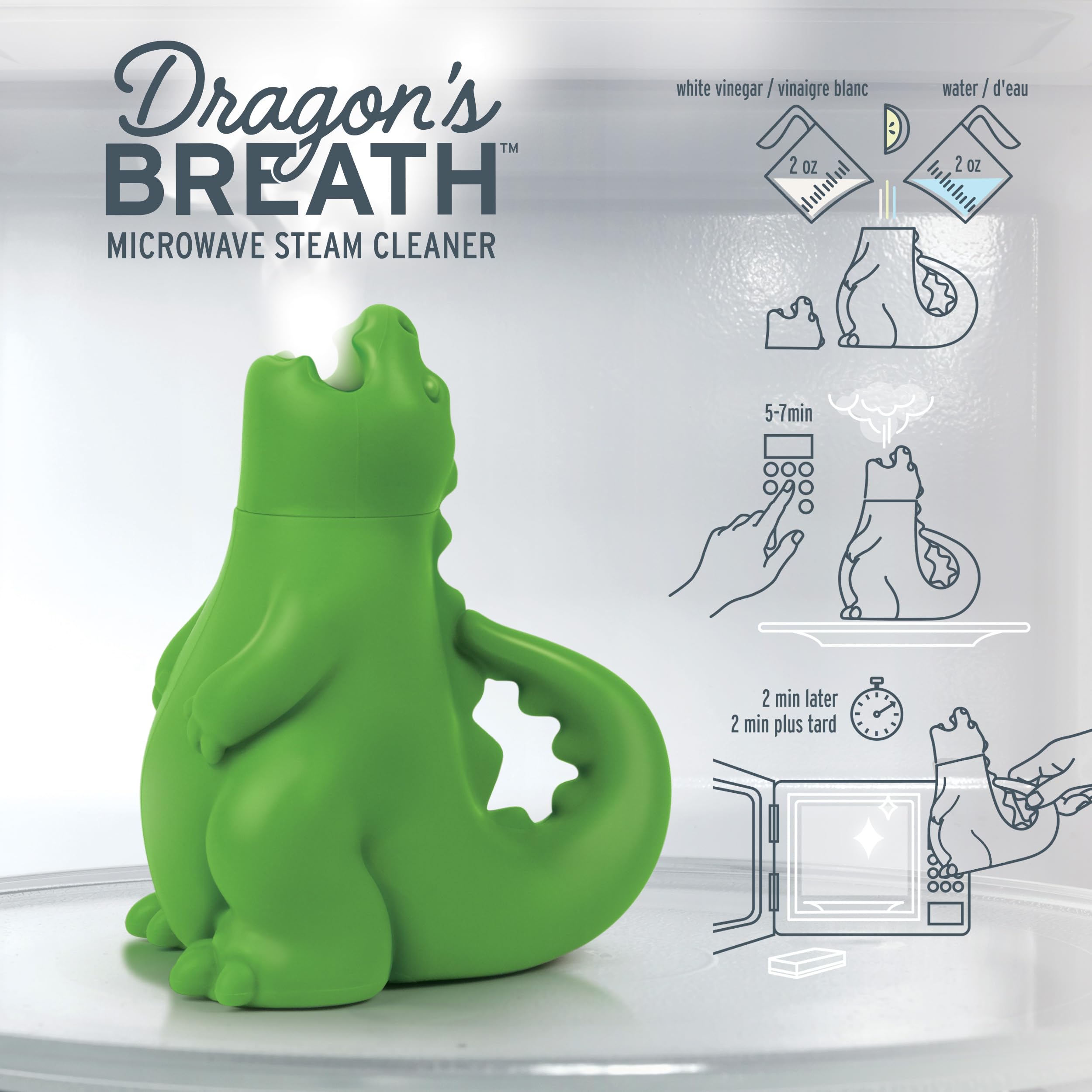 Genuine Fred Dragons Breath Microwave Steam Cleaner, Bpa-Free Silicone Dragon Design, Easy To Use, Reduces Cleaning Time, Dishw