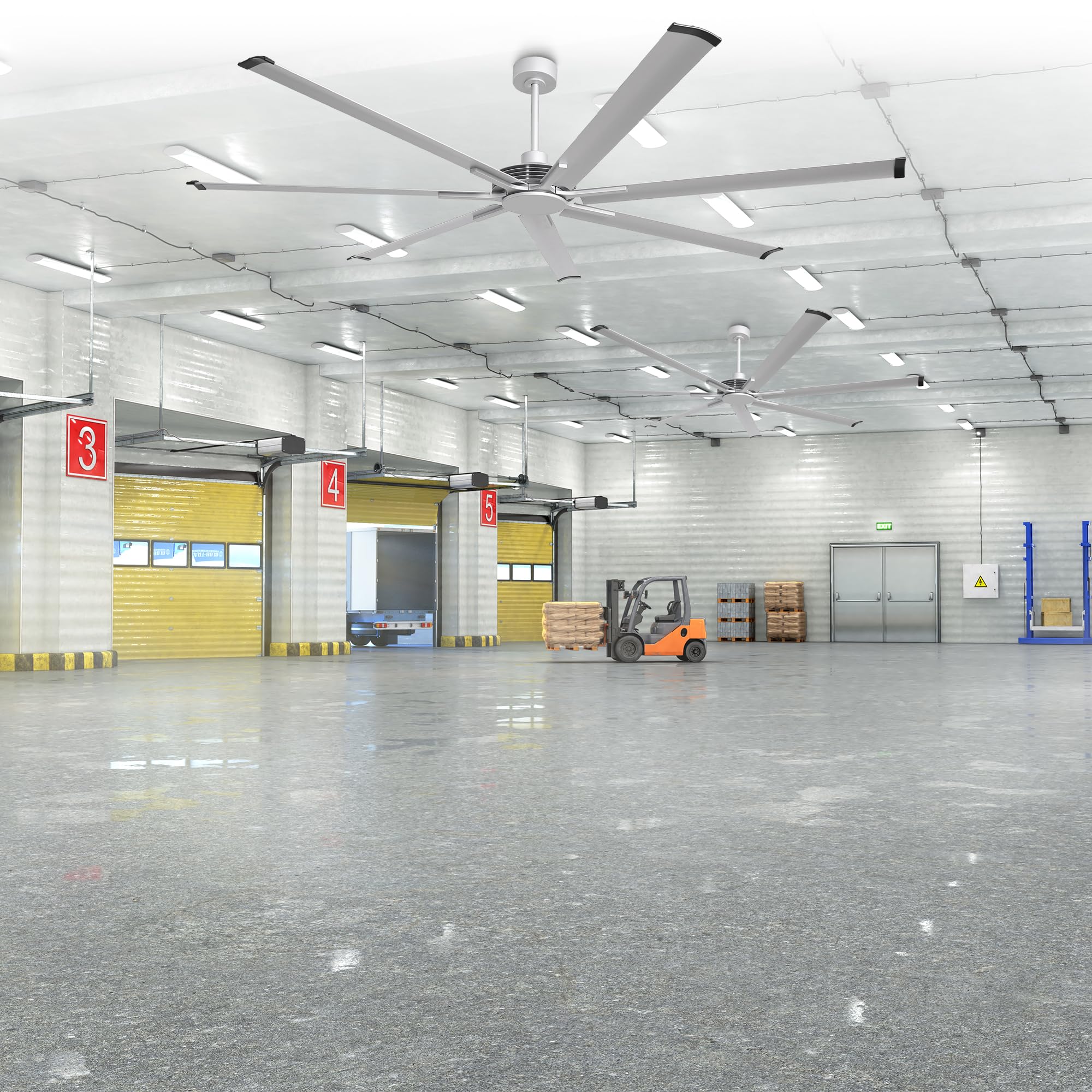 84 Inch Ceiling Fans Without Lights, Silver Industrial Large Ceiling Fan No Light For Bedroom Living Room Shop Garage Indoor Out