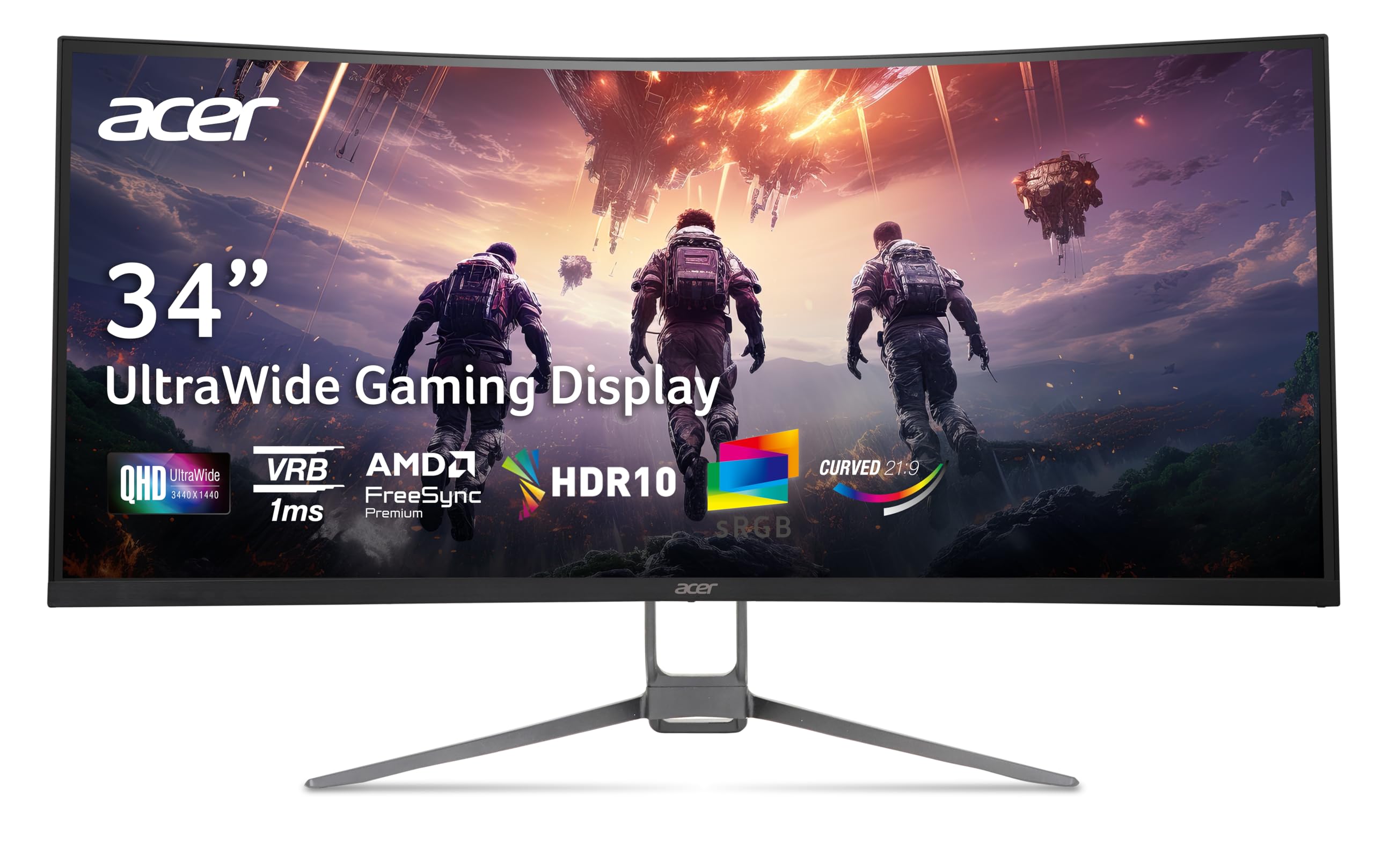 Acer Nitro 34    1000R 21:9 Curved Zero Frame Qhd 3440 X 1440 Gaming Monitor | Amd Freesync Premium | Up To 120Hz Refresh | 1Ms