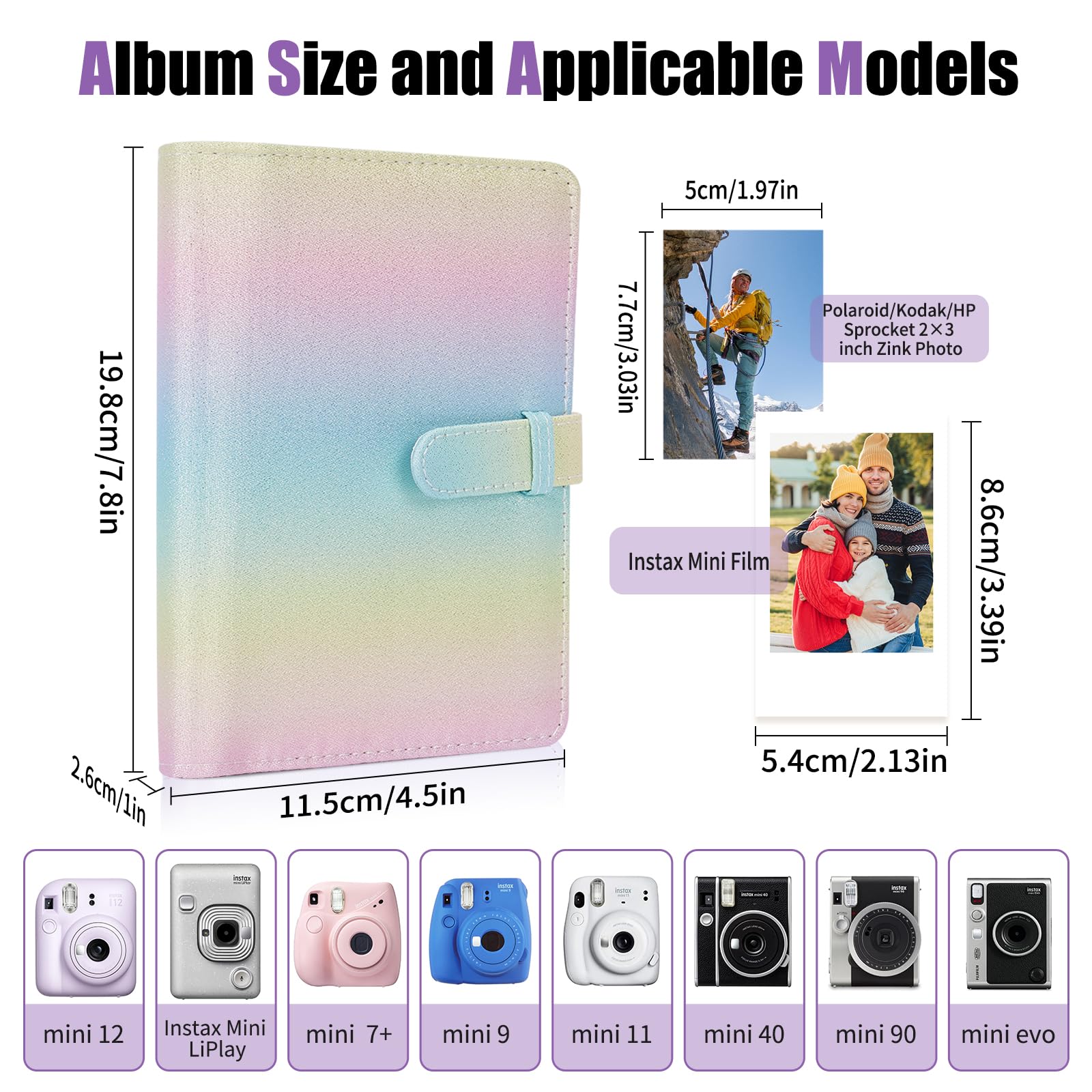 Riosin 108 Pockets Mini Album Compatible With Fujifilm Instax Mini Film, Suitable For Instax Mini 12/11/7+/9/Evo/Link 2, 2X3'' P