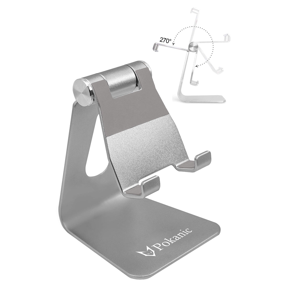 Pokanic Cell Phone Tablet Stand Adjustable Multi Angle Aluminum Non Slip Dock Holder Cradle Charger Station Mount Foldable Porta