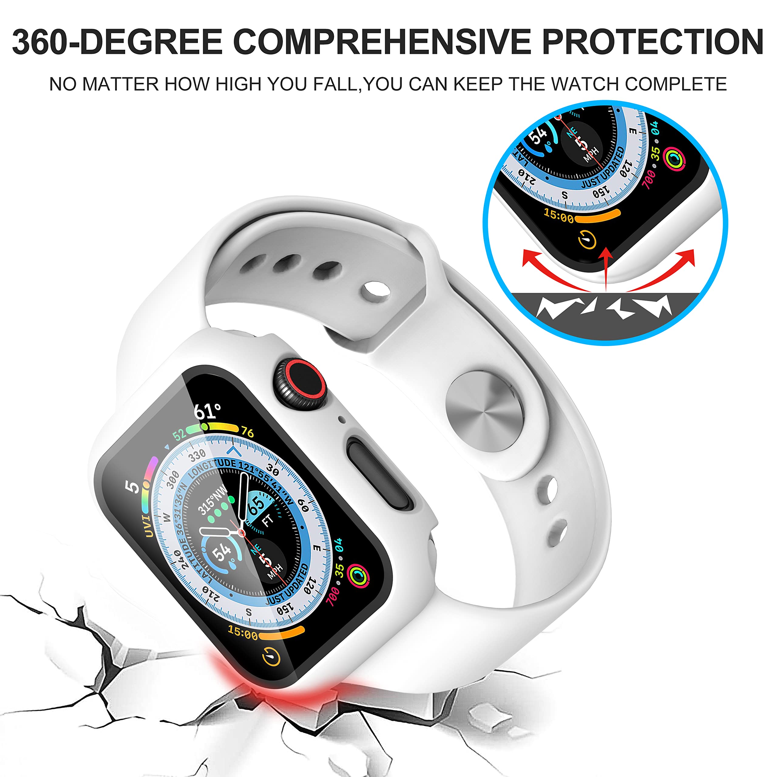 Diruite 2 Pack For Apple Watch Series 8/7/6/5/4/Series Se/Se 2 40Mm All Around Screen Protector Case, Tempered Glass Screen Prot