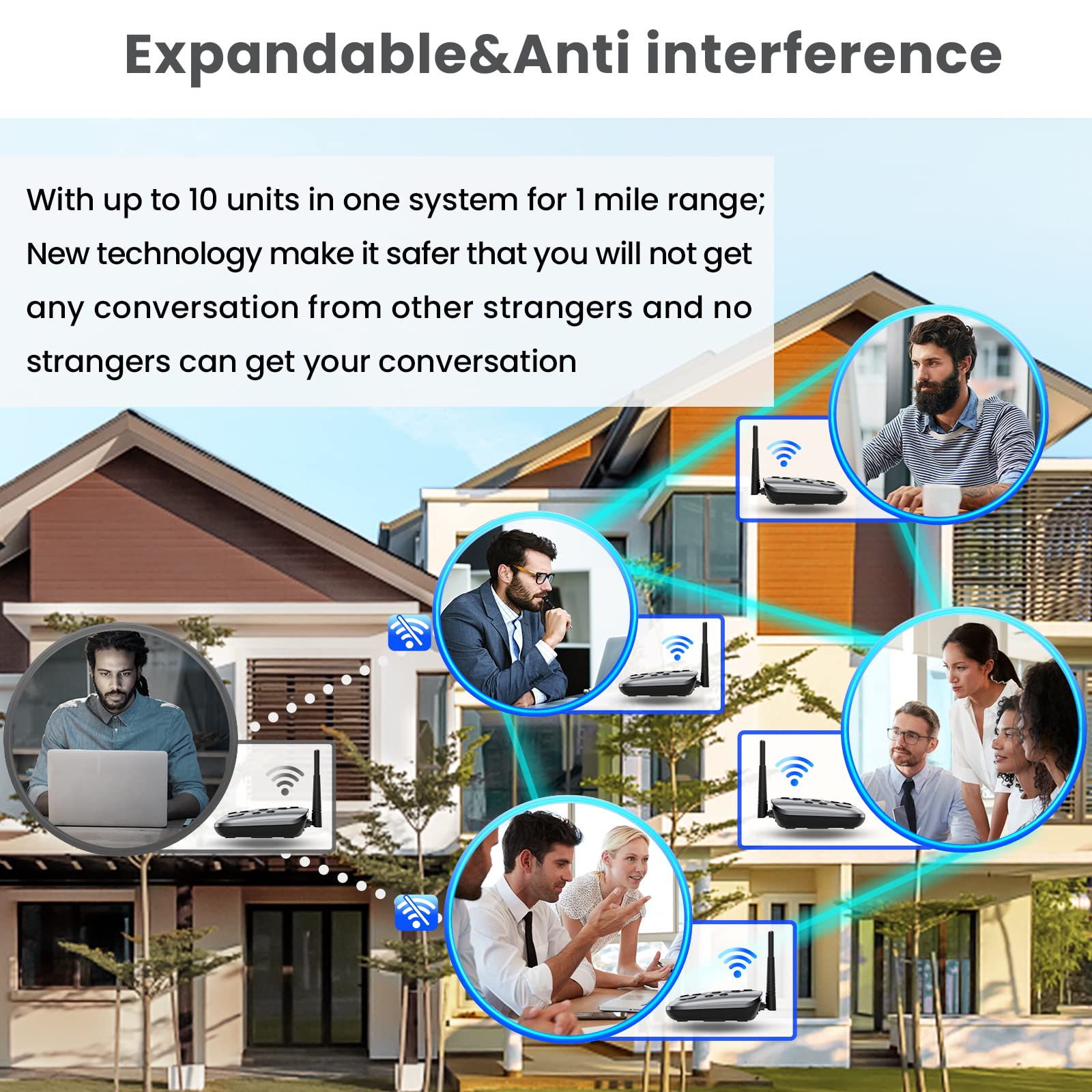 Hands Free Two Way Intercoms Wireless For Home Business, Wuloo Upgrade Audio Intercom System For Elderly, Full Duplex Room To Room Intercom With 5280 Ft Range Clear Sound Anti Interference, 3 Pack