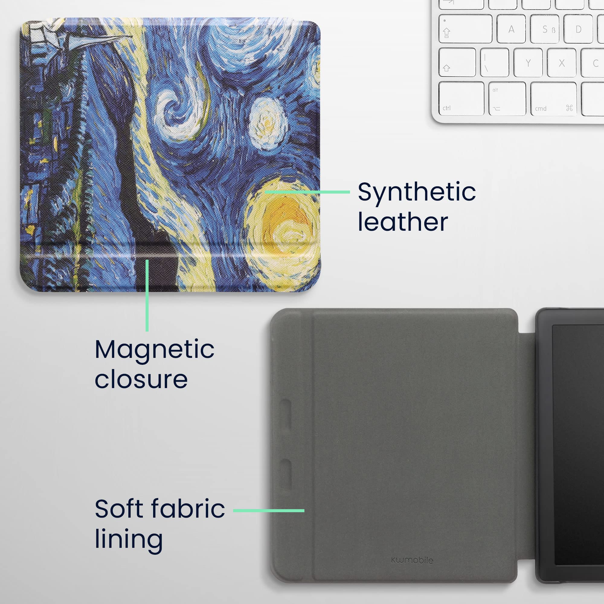 Kwmobile Case Compatible With Kobo Libra 2 Case   Ereader Cover   Starry Night Blue/Yellow