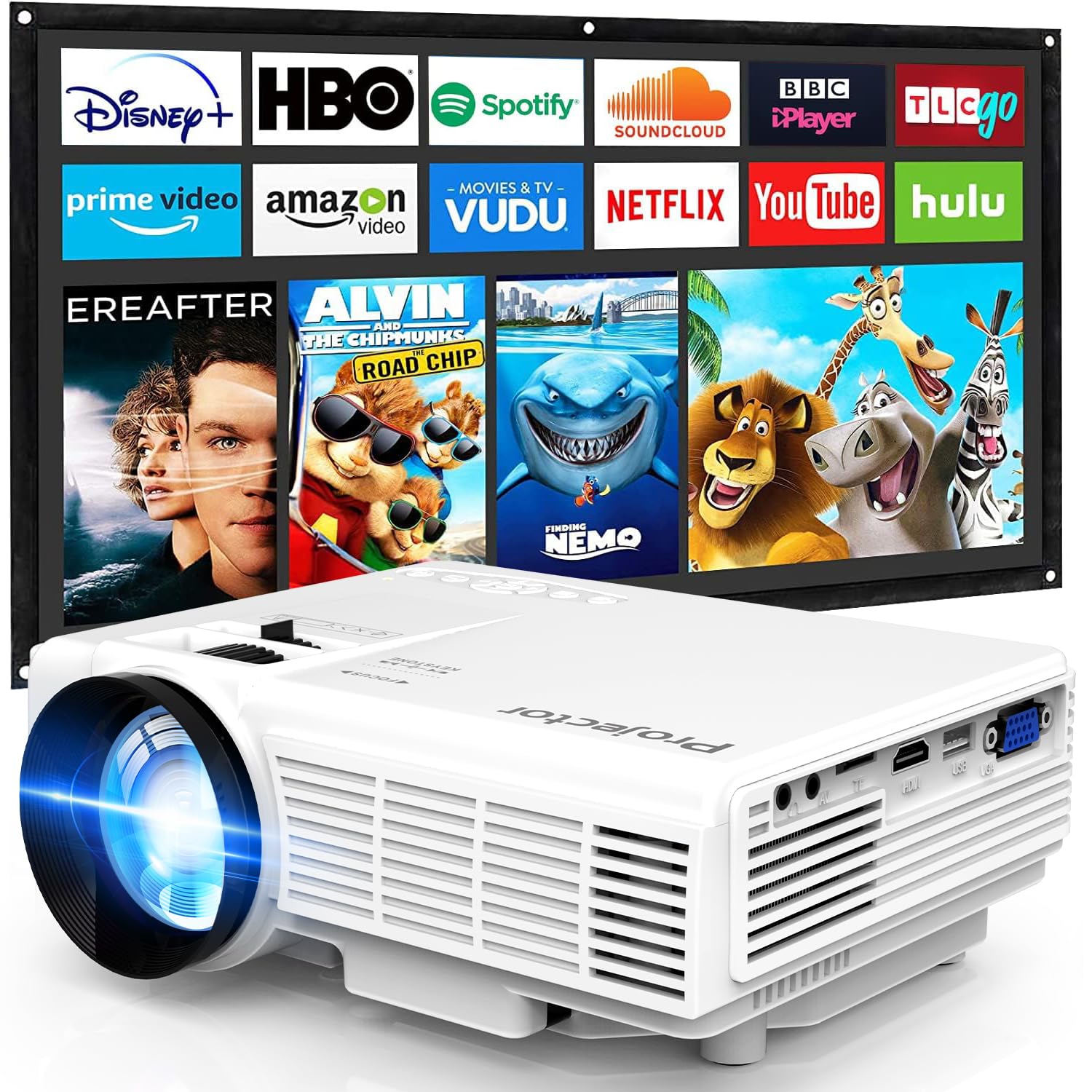 Mini Projector Portable Projector Full Hd 1080P Supported, Home Theater Projector Compatible With Tv Stick, Phone, Games, Hdmi,