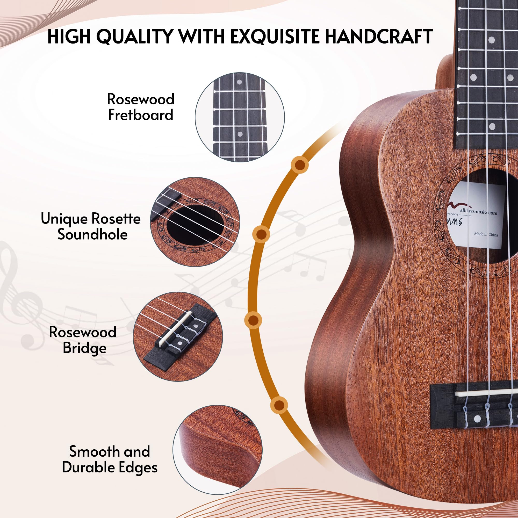 Adm Soprano Ukulele Beginner Kit Mahogany Hawaiian Wood Ukelele Bundle Ukalalee Set With Uke Free Starter Lessons For Kids Stude