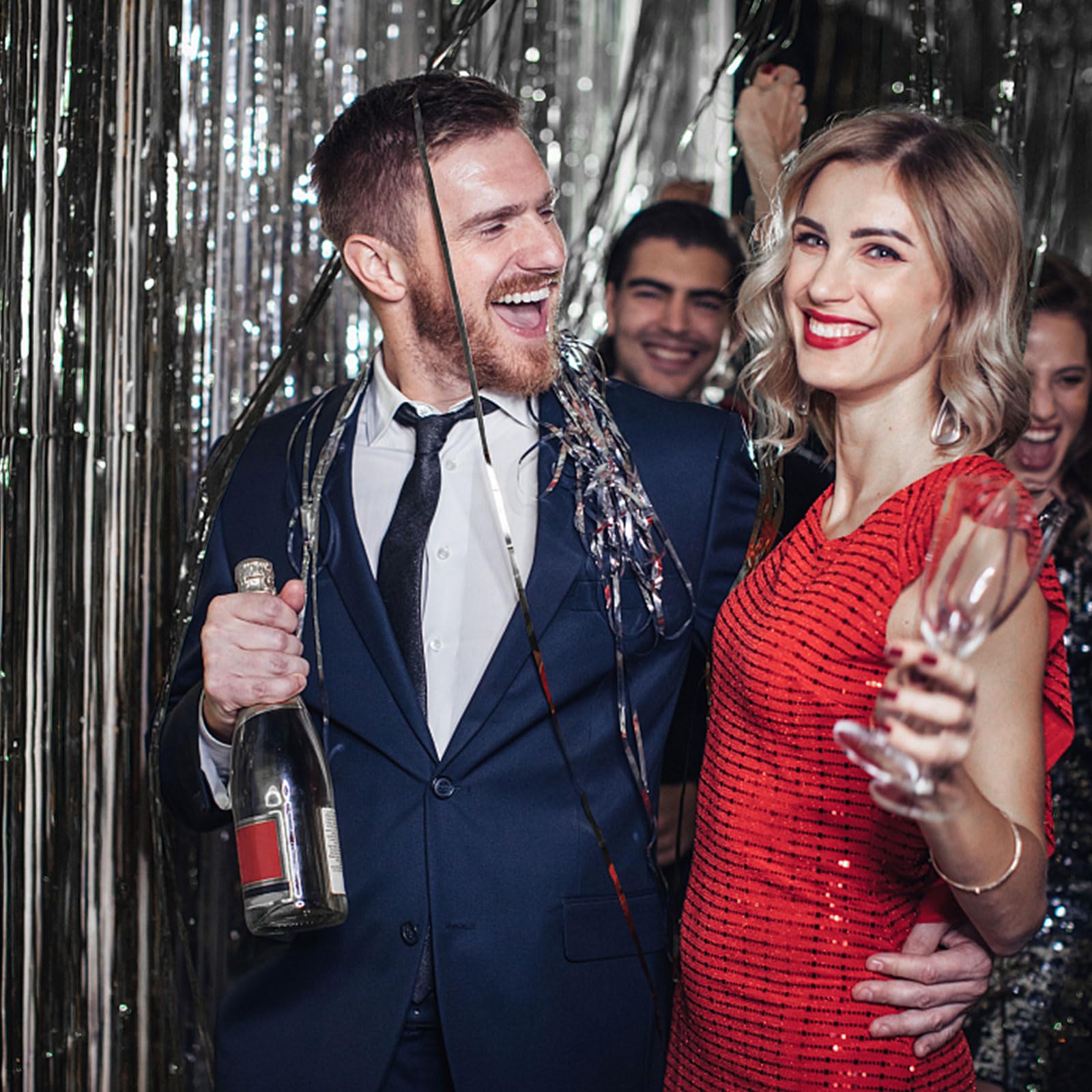 20 Pack Foil Curtain Backdrop Black Metallic Tinsel Foil Fringe Curtains Photo Booth Props For Birthday Wedding Engagement Baby