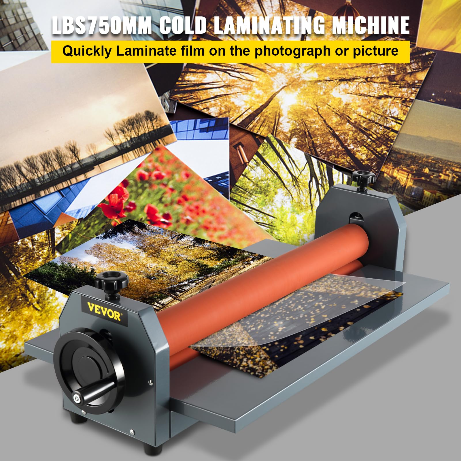 Vevor 29.5 Inch Cold Laminator Machine 10Mm Manual Vinyl Photo Film Cold Laminator Hand Crank Pressure Cold Roll Laminator(29.5