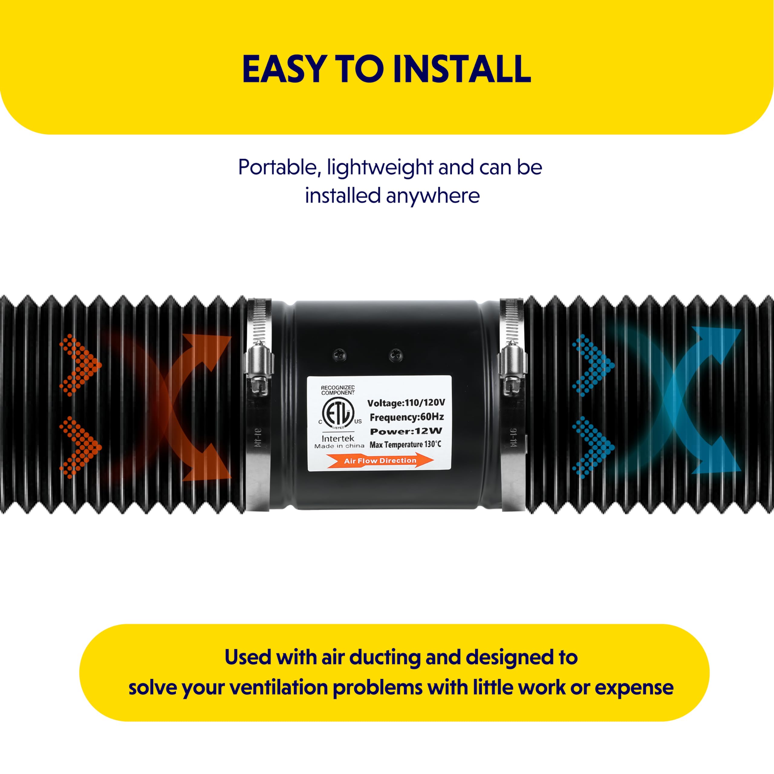 Ipower Inline Booster Duct Fan 4 106Cfm With Speed Controller, Low Noise Hvac Blower For Grow Tent, Basements, Bathrooms And K