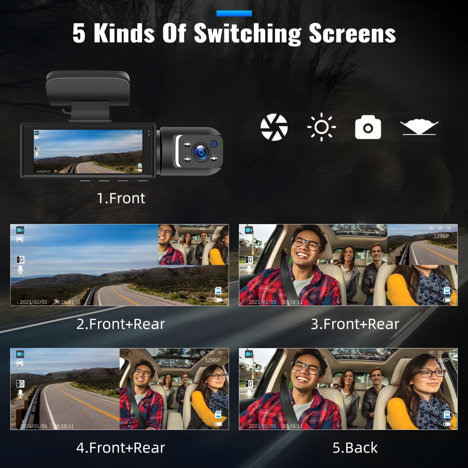 Camecho Dual Dash Cam 1080P Front And Inside Dash Camera For Cars 2 Channel Dashcam, 3.16' Ips Screen, Ir Night Vision, Loop Recording, 24Hr Parking Mode, Car Camera With 32Gb Tf Card Driving Recorder