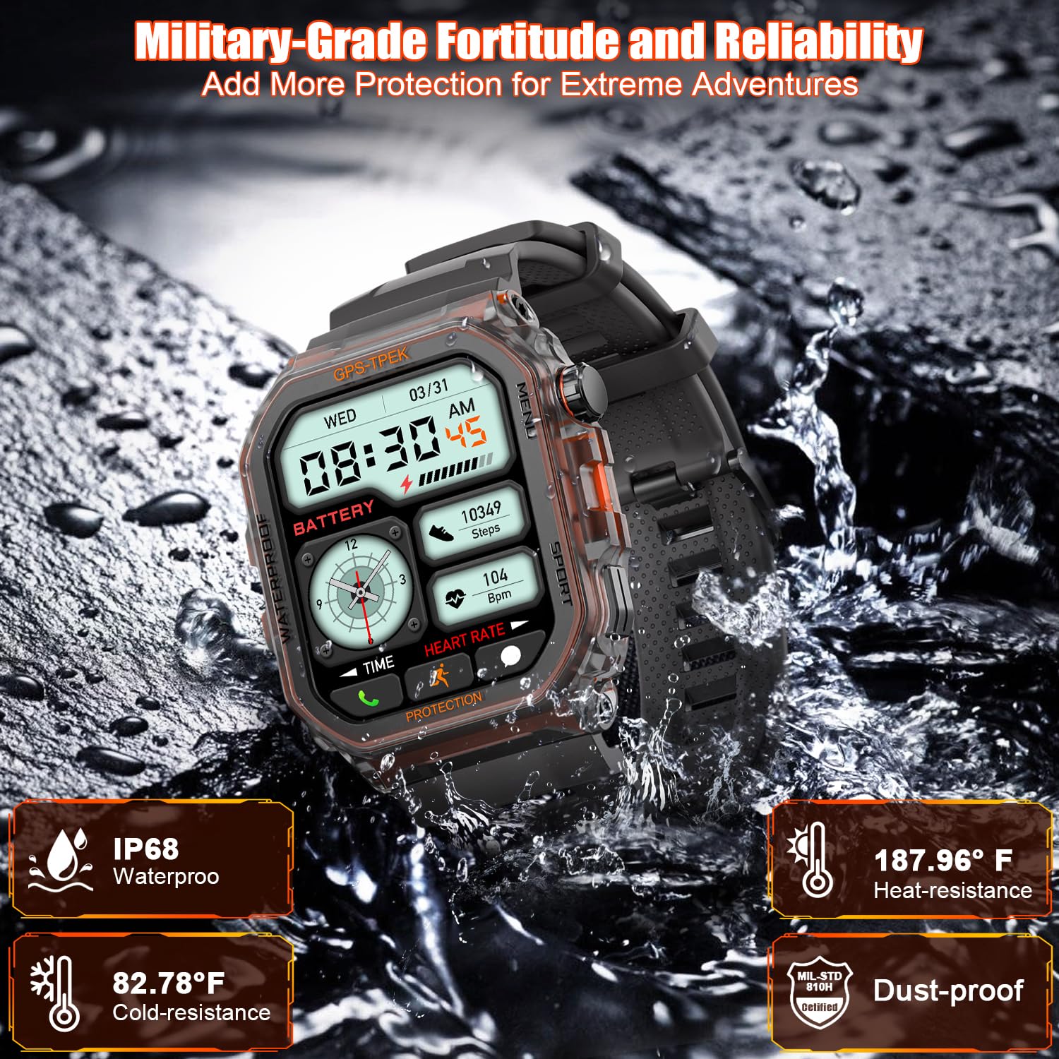 Smart Watches For Men - Military Smart Watch For Men, Fitness Watch Waterproof Ip68, 24/7 Heart Rate/Sleep/Stress, Activity Trac