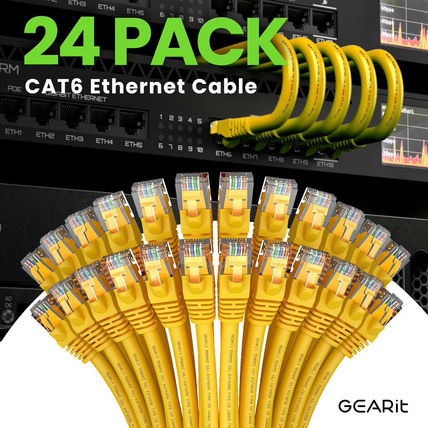 Gearit Cat 6 Ethernet Cable 2 Ft (24 Pack)   Cat6 Patch Cable, Cat 6 Patch Cable, Cat6 Cable, Cat 6 Cable, Cat6 Ethernet Cable,