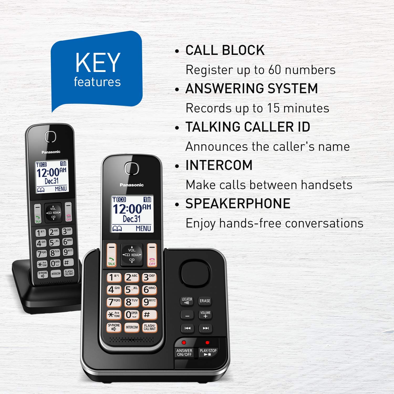 Panasonic Kxtgd392B Dect 6.0 Expandable Digital Cordless Answering System 2 Handset, 2.4