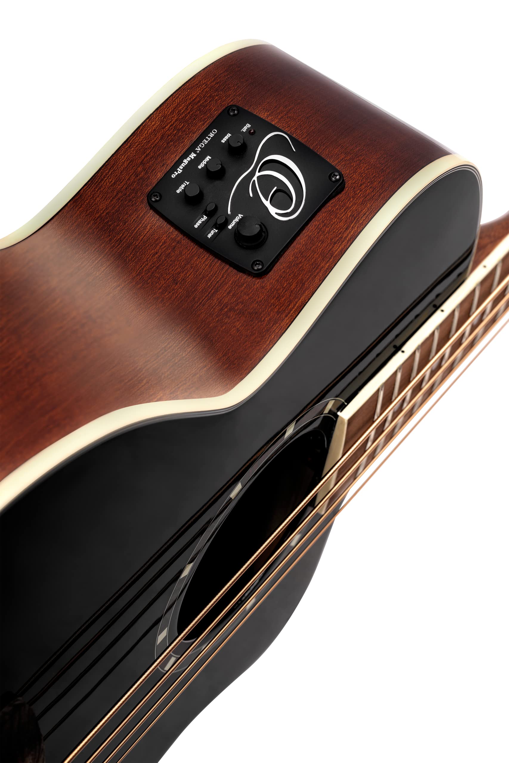 Ortega Guitars Deep Series 4 String Acoustic Bass Guitar, Right-Handed, Black, (D8Ce-4)