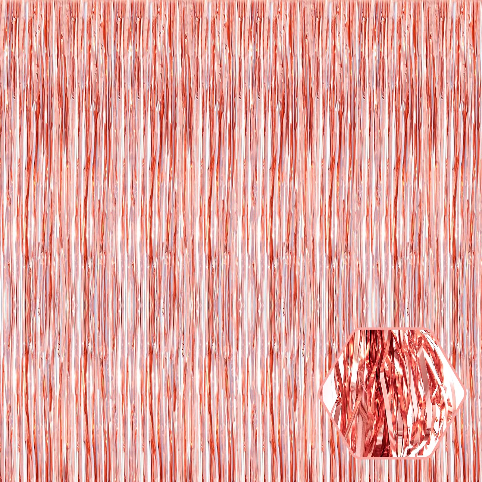 6 Pack Rose Gold Foil Fringe Curtain Backdrop, 3.28Ft x 6.6Ft Metallic Tinsel Foil Fringe Streamer Curtains for Photo Booth, Chr