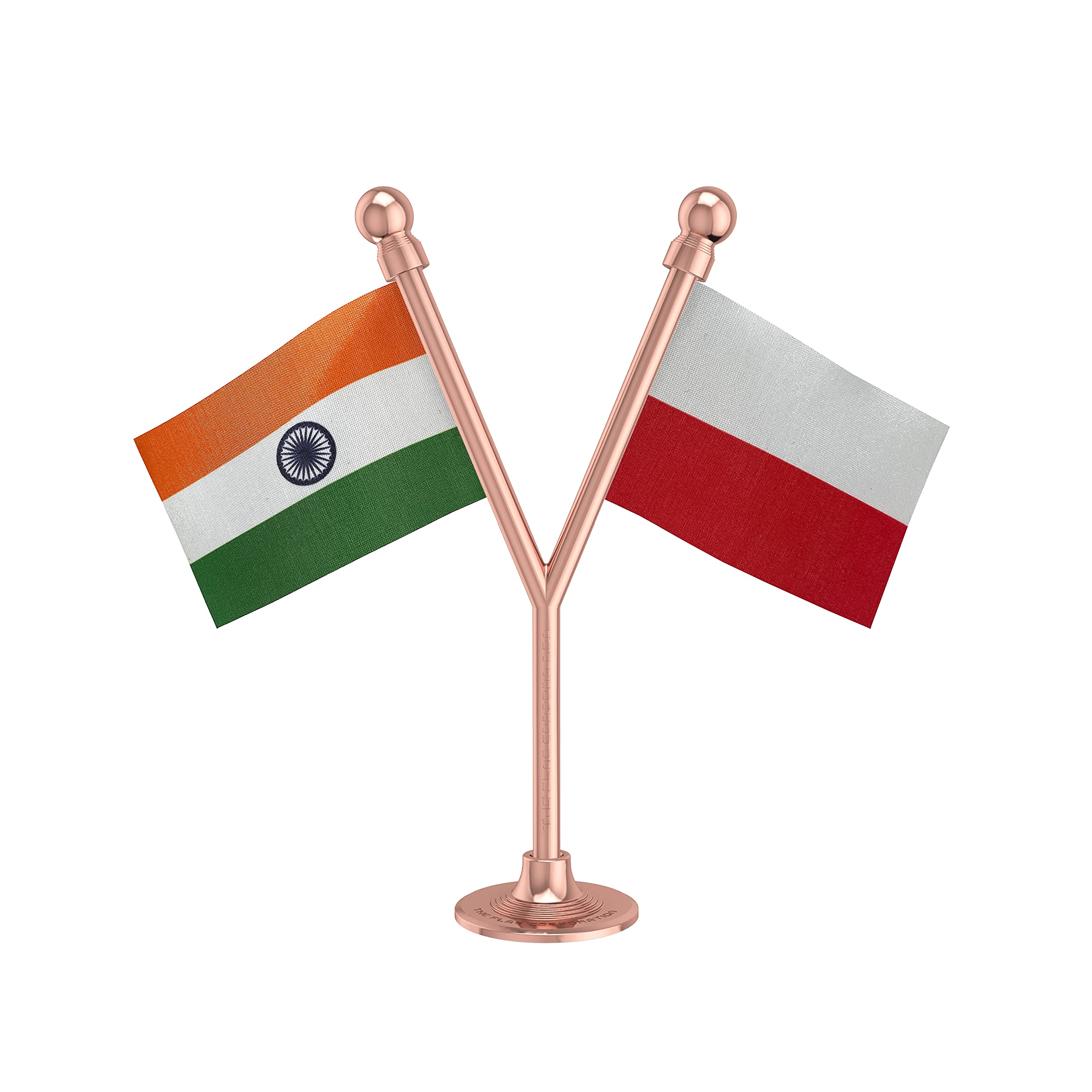 The Flag Corporation India & Poland Car Dashboard Flag 2In X 3In With A Plastic Blush Rose Gold Base