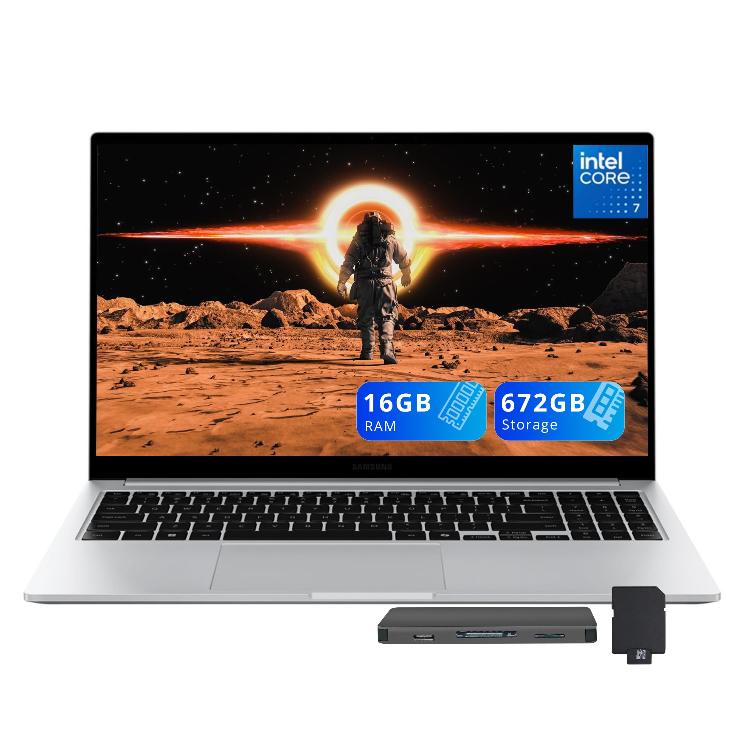 Samsung Galaxy Book4 15.6 FHD Laptop, Intel Core 7 150U, 16GB LPDDR4X, 672GB Storage (512GB SSD+160GB Docking Station Set), Inte
