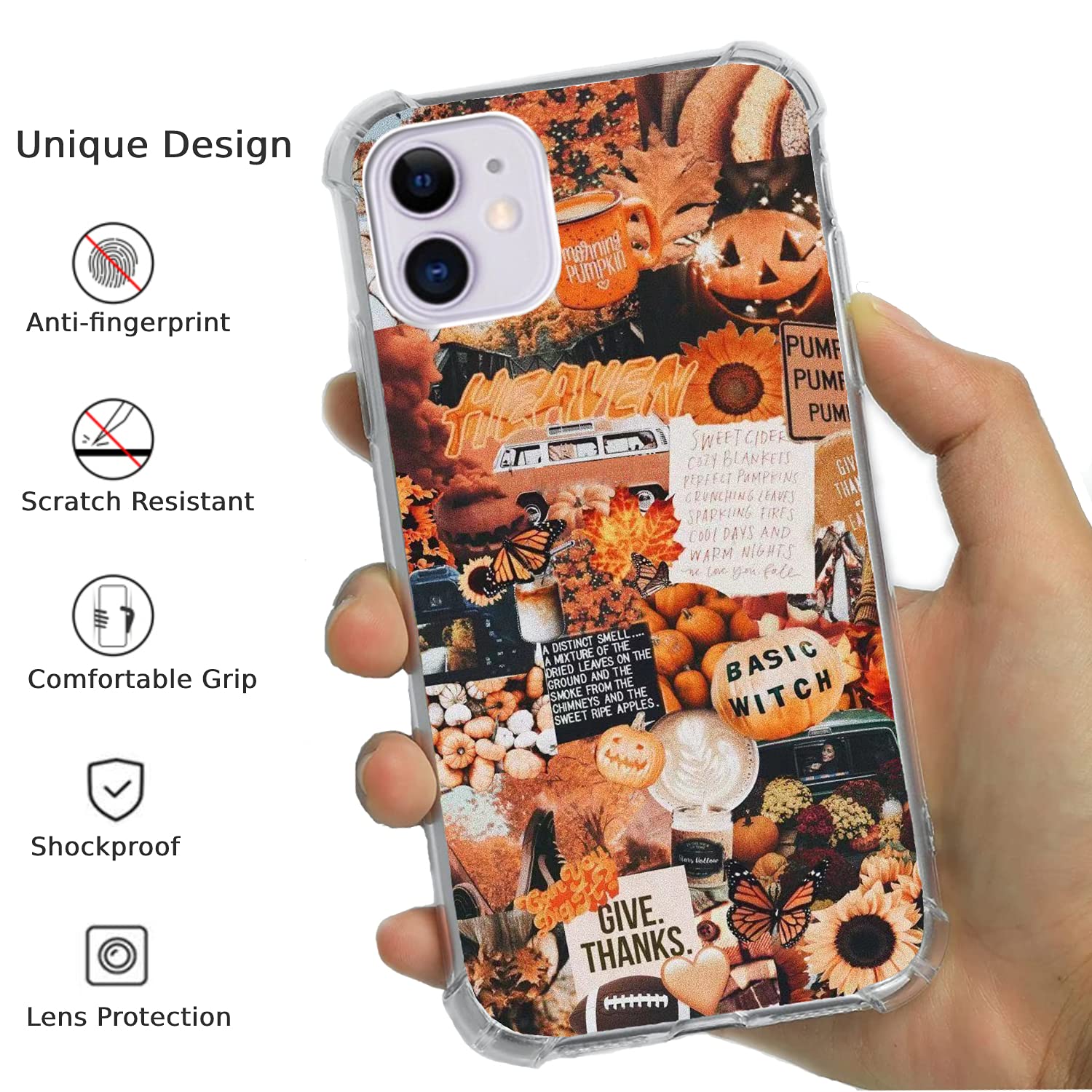 Autumn Collage Pumpkin Witch Halloween Case For Iphone 11, Retro Aesthetic Pumpkin Case For Girls Women Men, Cool Trendy Tpu Bum