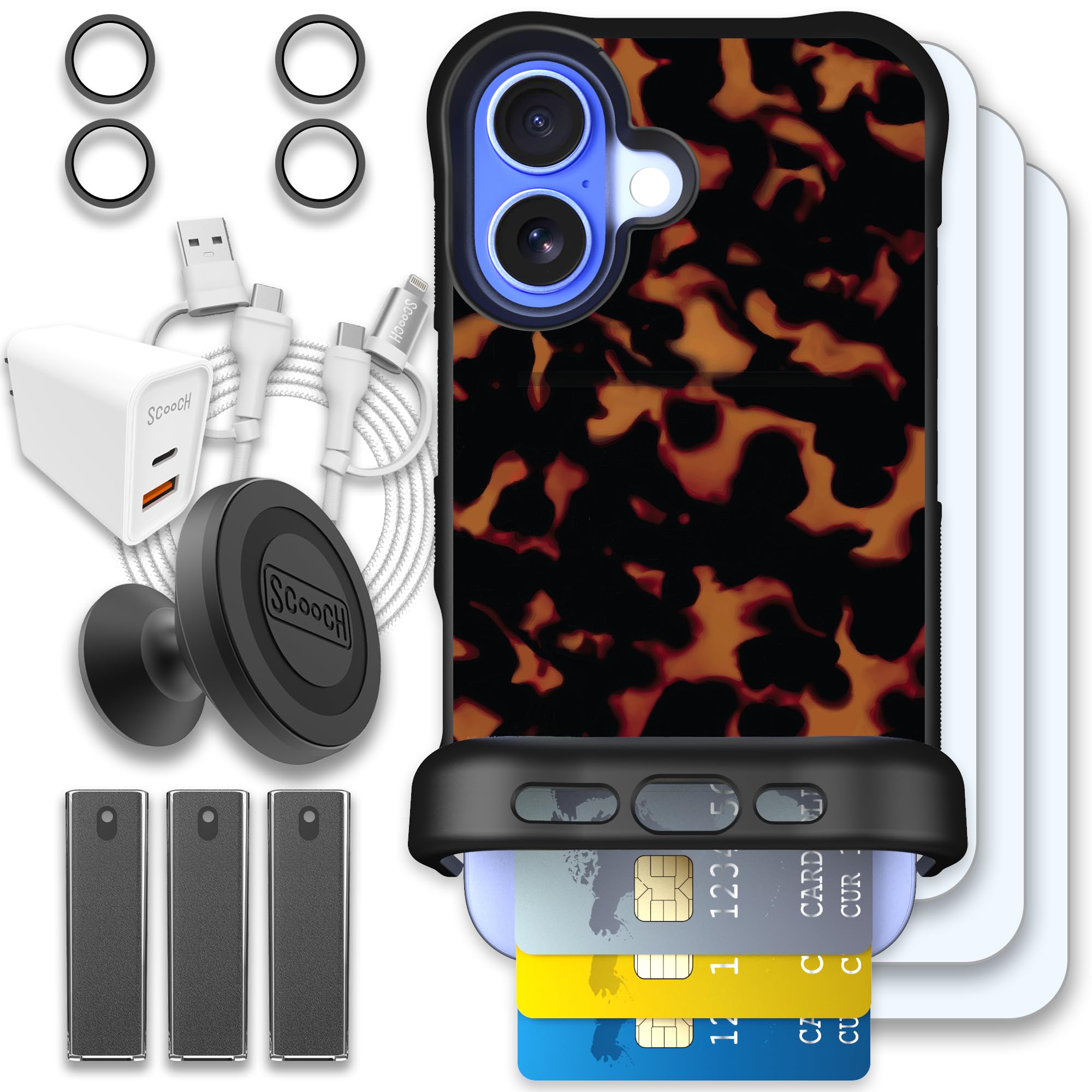 Scooch Wingmate for iPhone 16 [Ultimate Bundle] with 3 Tempered Glass Screen Protectors, 2 Camera Lens Protectors, Wingmount, 3 