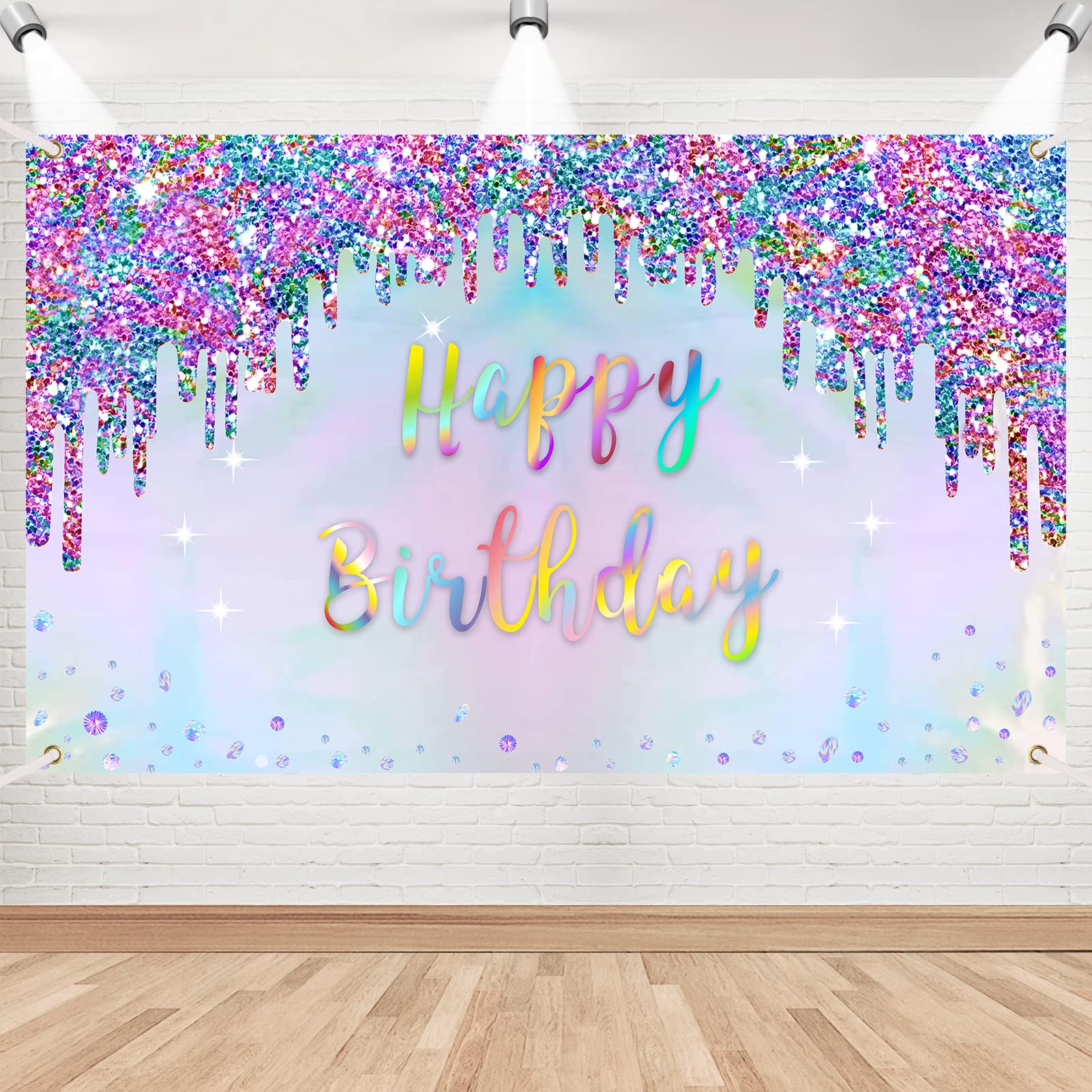Iridescent Party Supplies Holographic Birthday Banner Decorations, Rainbow Happy Birthday Sign, Colorful 1St 10Th 16Th 21St 30Th