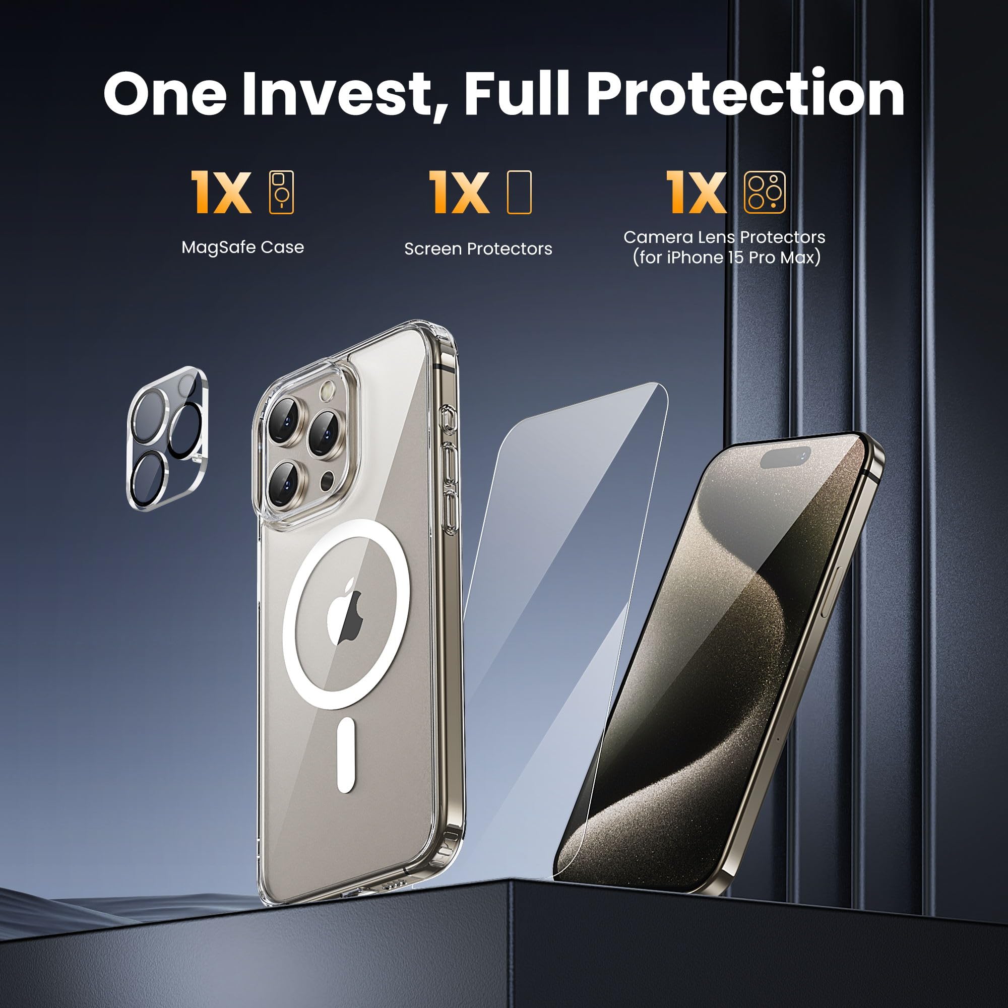Gyizho For Iphone 15 Pro Max Case, With 1X Screen Protector + 1X Camera Lens Protector, Compatible With Magsafe [Yellowing Resis