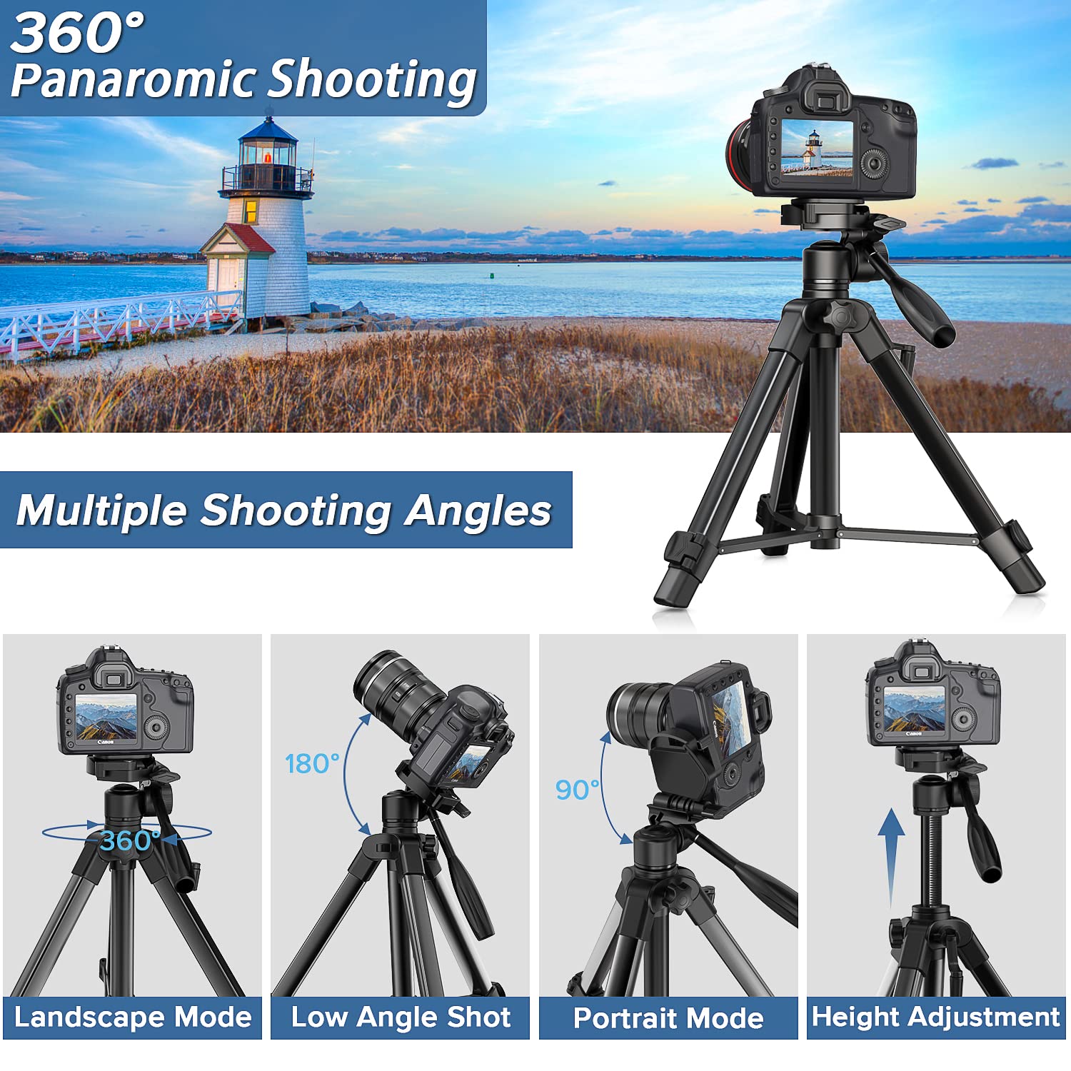 Camera Tripod 69 Inch, Patented 3 Way Swivel Portable Phone Tripod Professional Aluminum Alloy Travel Phone Camera Stand Monopod