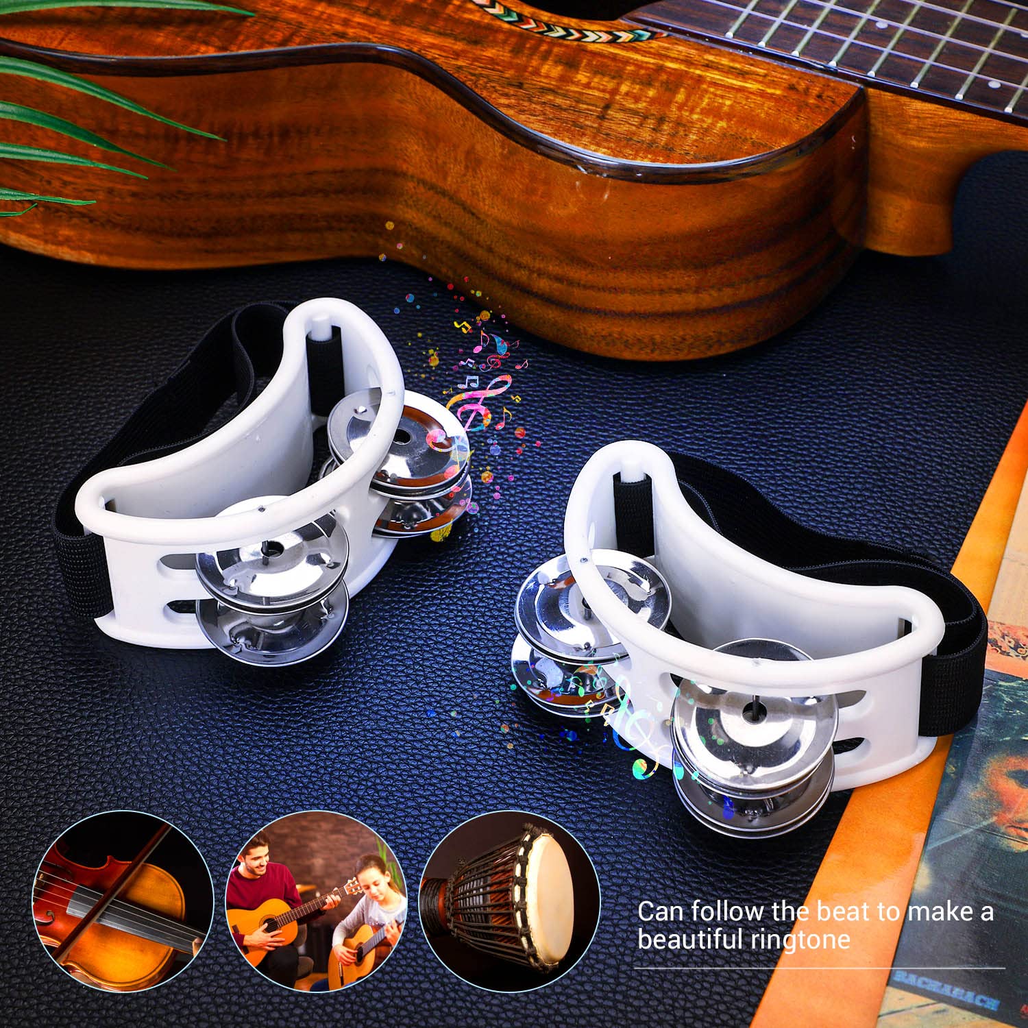 Facmogu 2Pcs Foot Tambourine For Adults, Foot Tambourine Shaker Musical Rhythm Instrument, Foot Tambourines Percussion With Doub