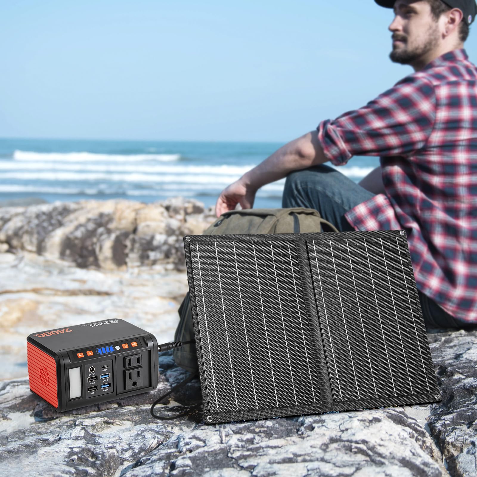 Takki 120W Peak Solar Generator Portable Power Station With 21W Solar Panels, 88Wh Solar Charger Power Bank Ac Dc Usb Ports For
