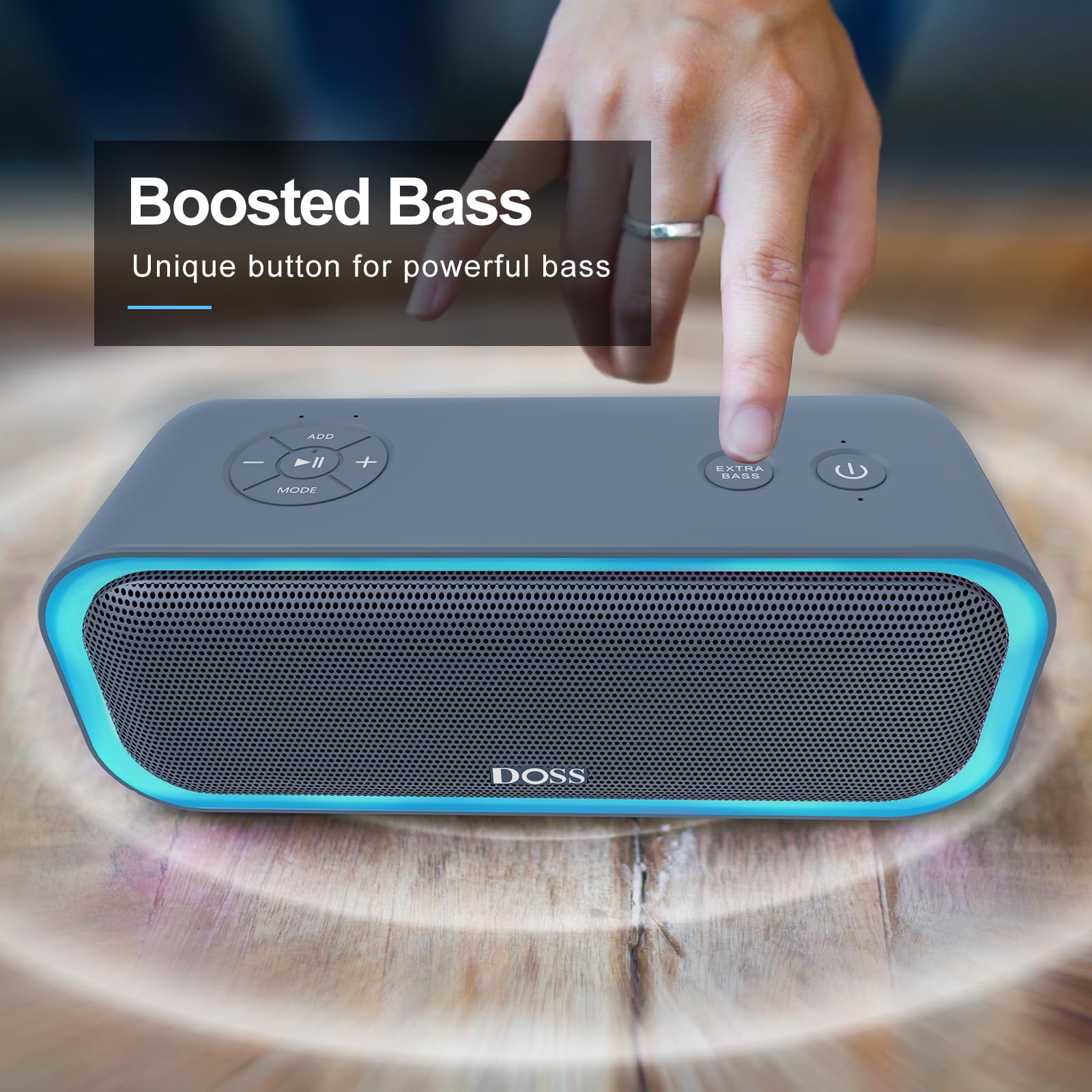 Doss Soundbox Pro Bluetooth Speaker With 20W Stereo Sound, Active Extra Bass, Ipx6 Waterproof, Tws Pairing, Multi Colors Lights, 20H Playtime, Portable For Beach, Outdoor Stone Blue