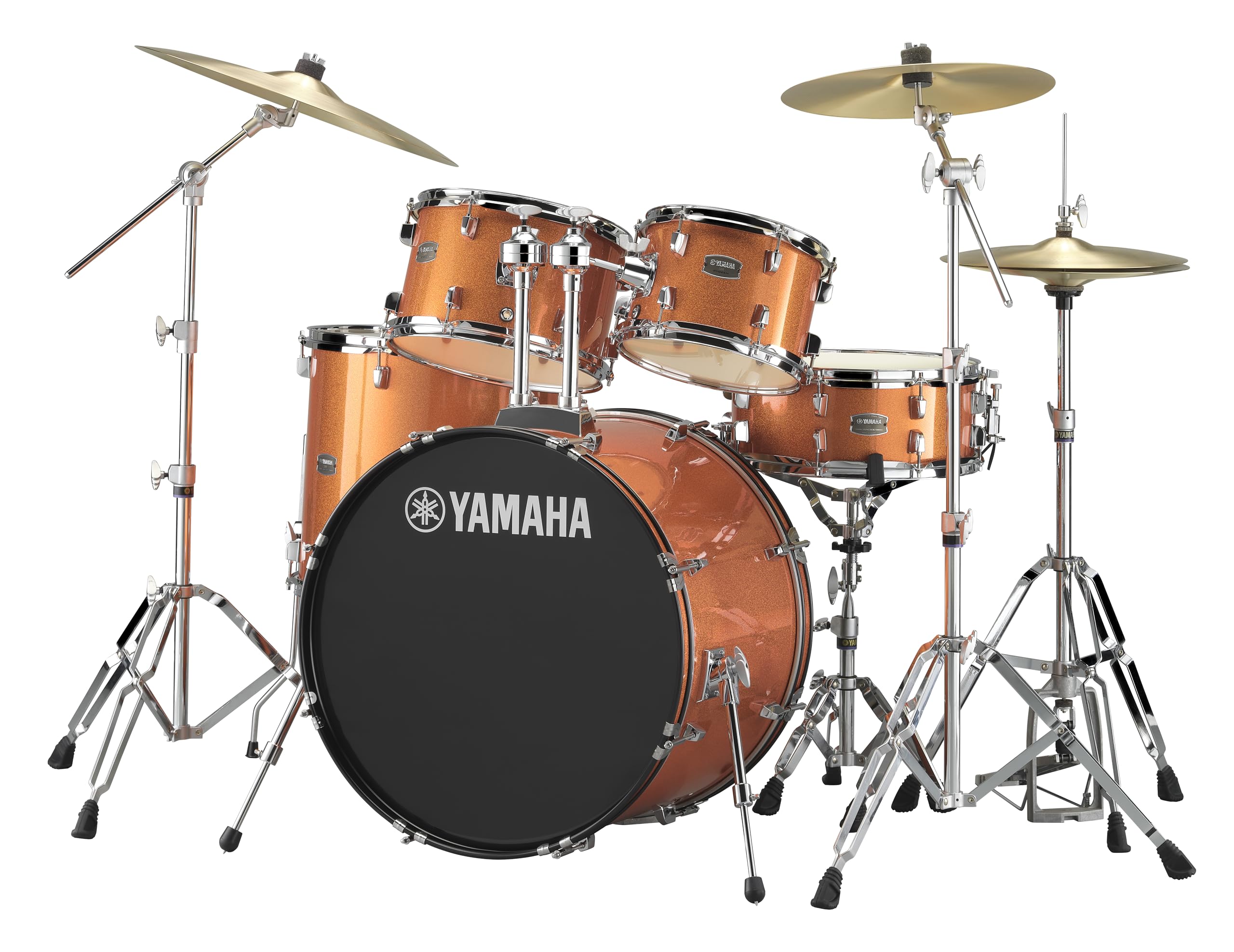 Yamaha Rydeen 5-Piece Drum Set With 22 Bass Drum, Floor Tom, 2 Toms With Ball Clamp And Wood Snare Drum, Orange Glitter