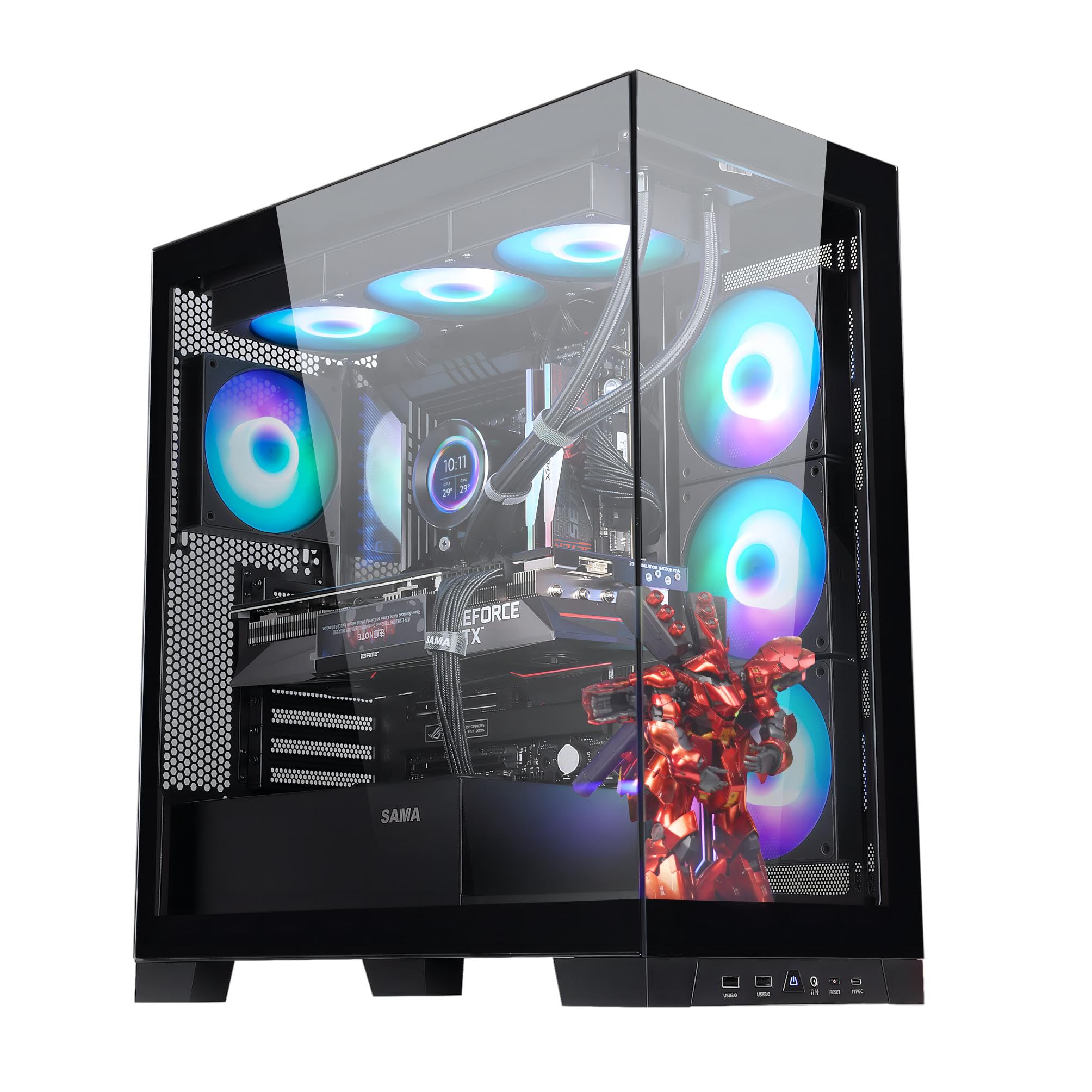 Sama Neview 4503 Black Airflow Full Tower Case Atx Pc Gaming Case Dual Tempered Glass 4X12Cm Argb Fan Pre Install Usb3.0X2 Type