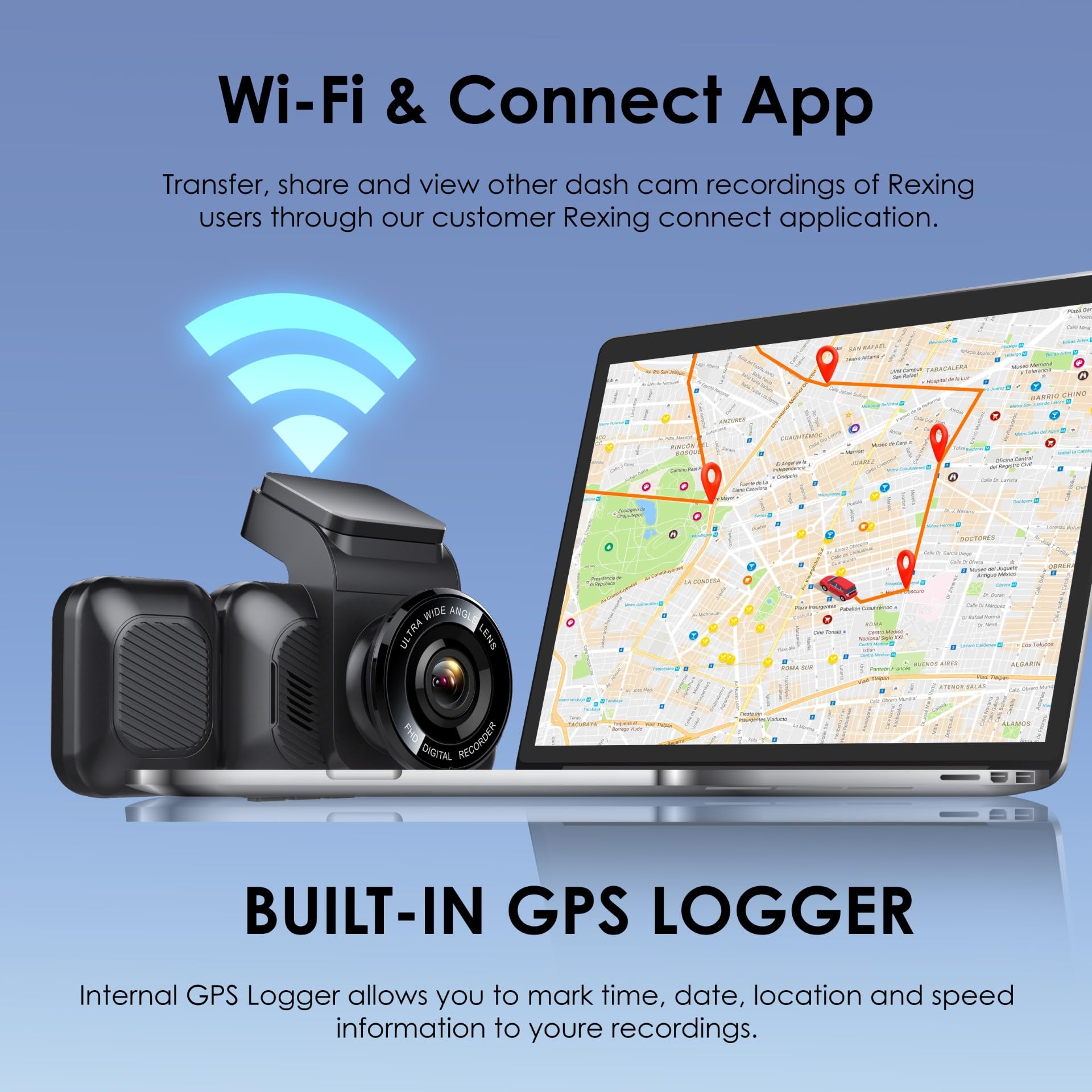 Rexingusa 4K 3 Channel Dash Cam With Wi Fi, Gps, Voice Control, G Sensor, And Loop Recording   Super Capacitor, 170 Wide Angle,