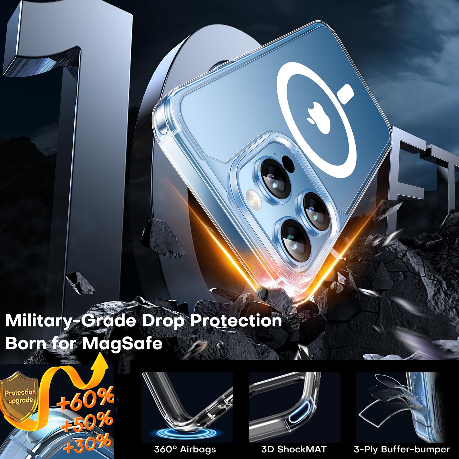 Tauri For Iphone 13 Pro Max Case, Compatible With Magsafe [Yellowing Resistant] With 2X Screen Protector, Military Grade Protect