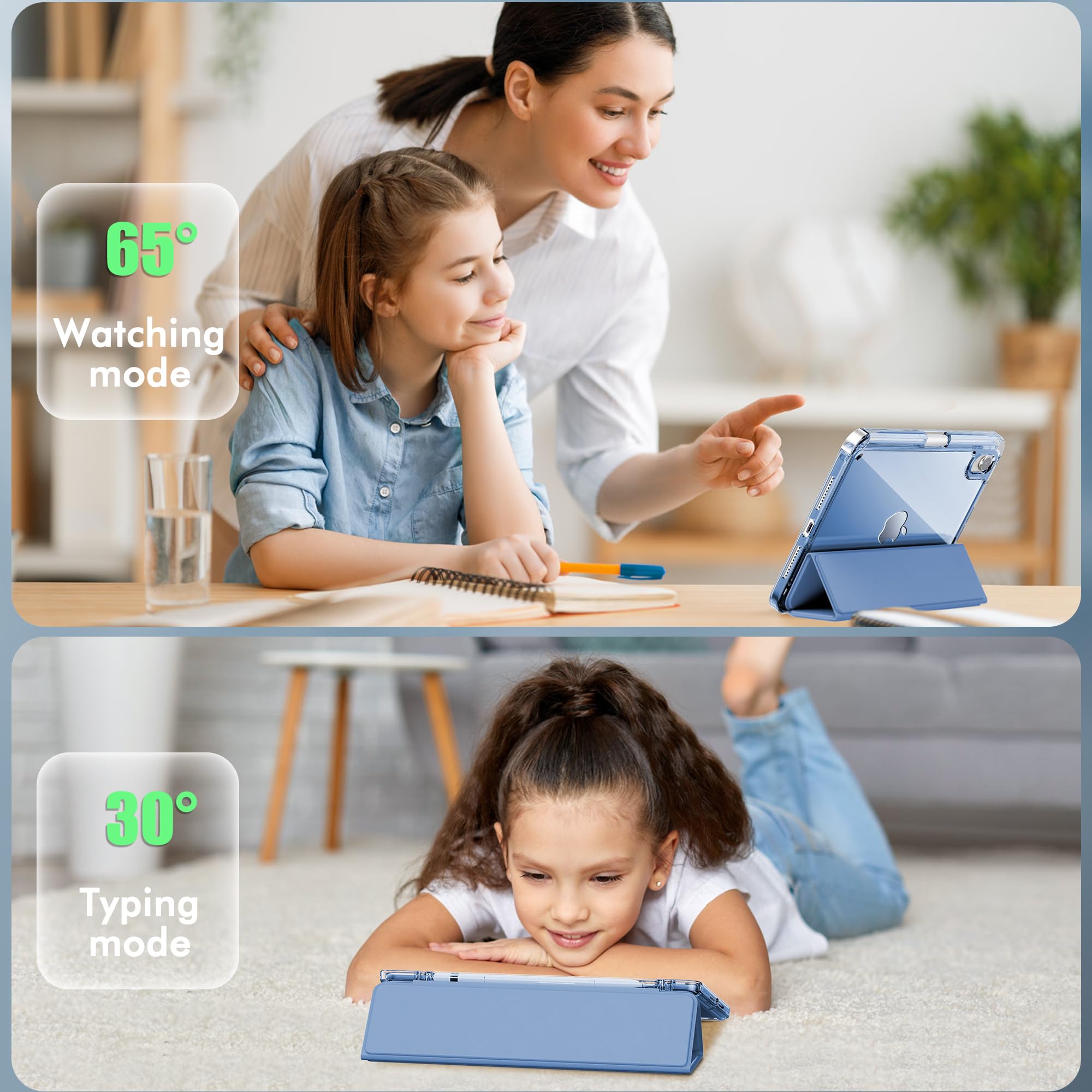 Infiland For Ipad Mini 7 Case, Ipad Mini 7Th (A17 Pro) /6Th Generation Case 8.3 Inch 2024/2021, Clear Back & Pu Leather Protective Cover With Pencil Holder Support Wireless Charging Cerulean Blue