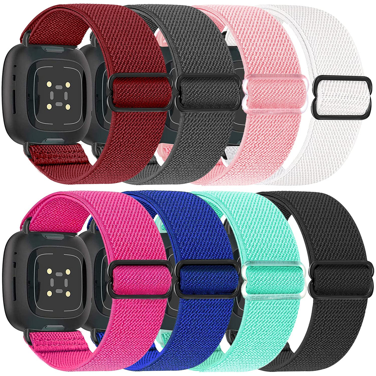 8 Pack Elastic Bands Compatible With Fitbit Versa 3 & Fitbit Versa 4 & Fitbit Sense & Fitbit Sense 2, Adjustable Nylon Sport Str