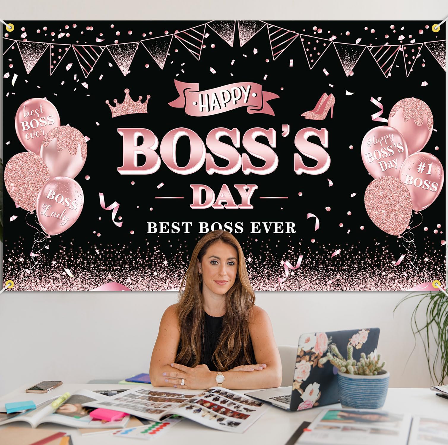 Jkq Happy Boss'S Day Backdrop Banner 73 X 43 Inch Large International Boss Day Background Banner Boss Lady Female Best Boss Ever