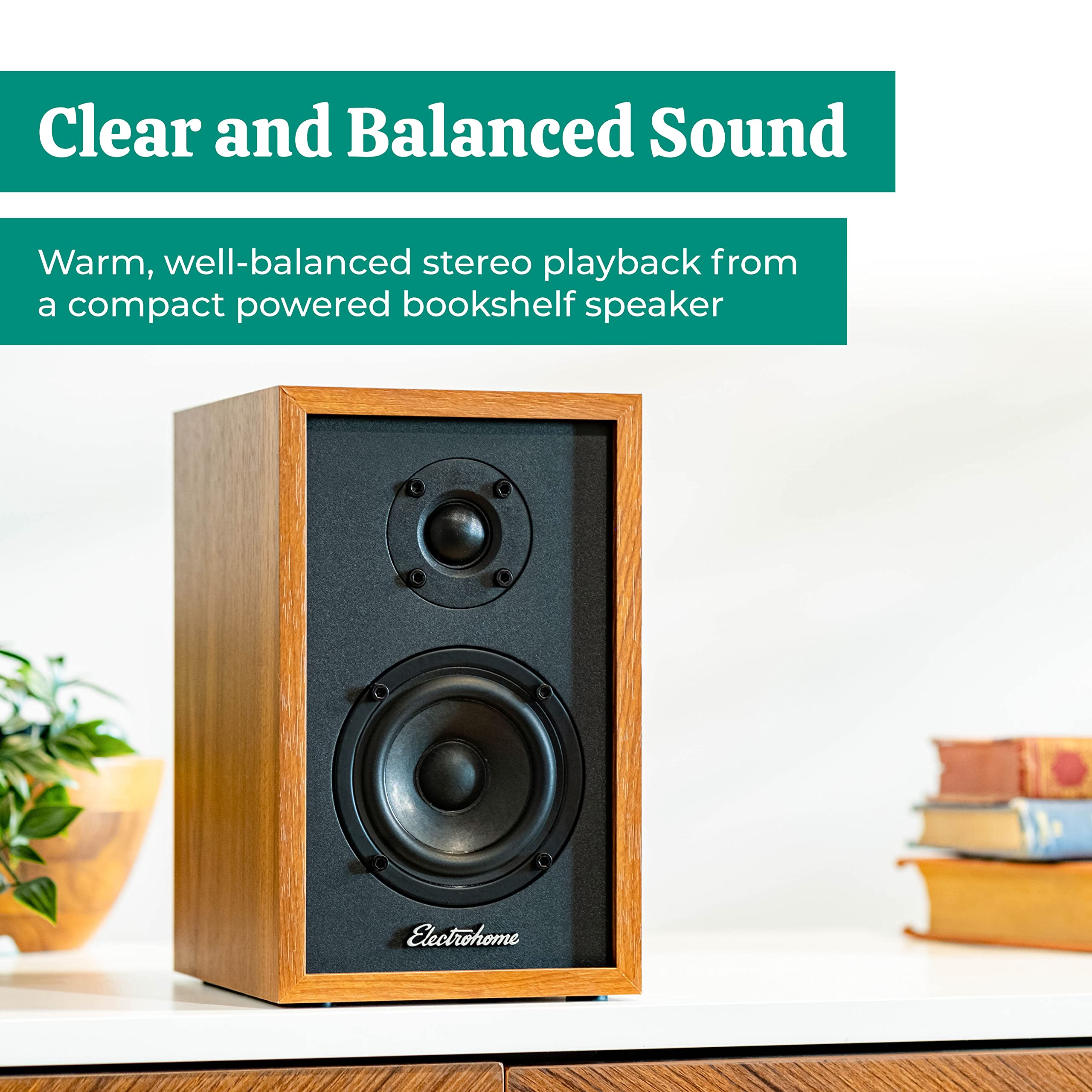 Electrohome Berkeley 2.0 Stereo Powered Bookshelf Speakers With Built-In Amplifier And 3 Drivers For Turntable, Tv, Pc And Wirel