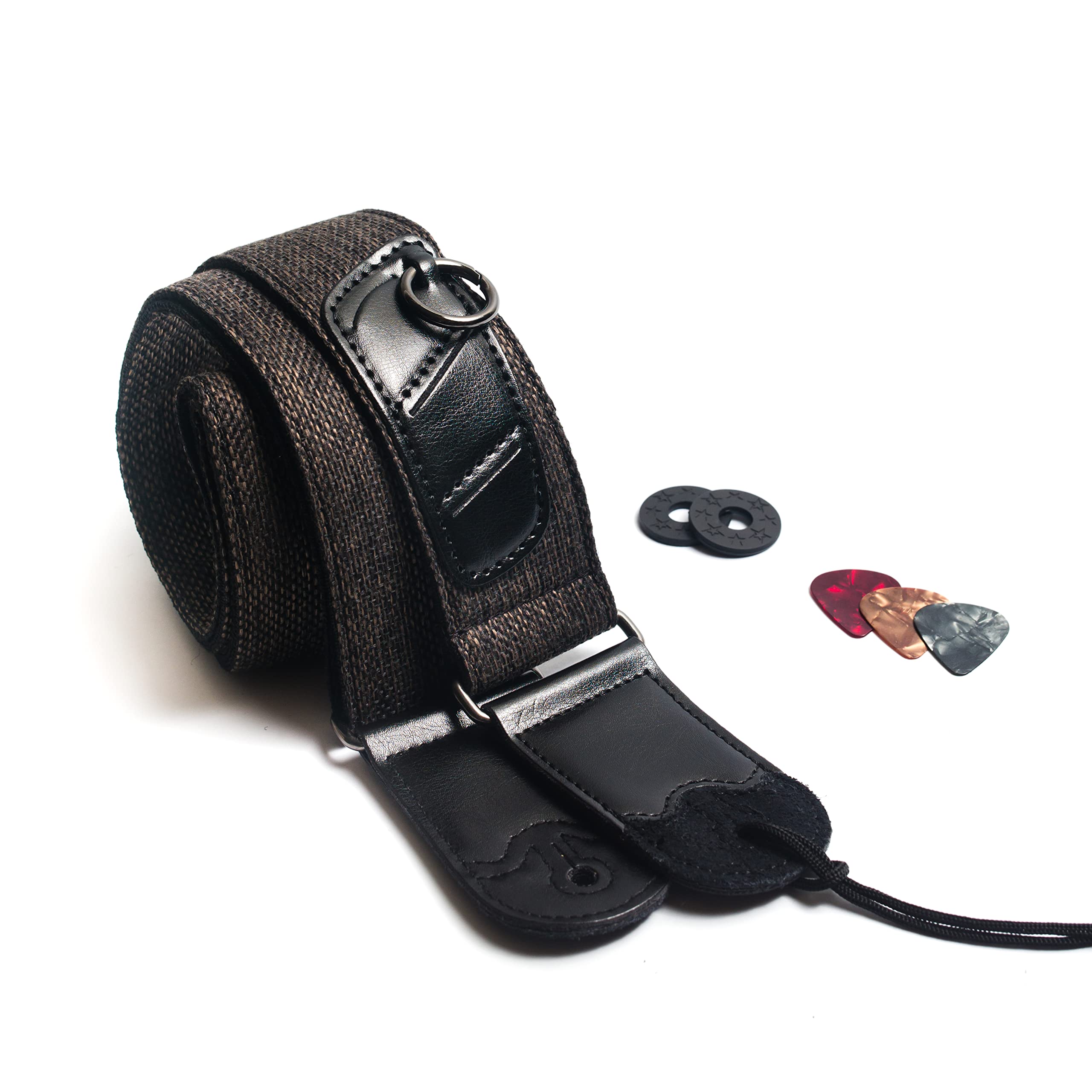 Guitar Strap For Bass, Electric & Acoustic Guitar, Strap Locks Included (Dark Brown)