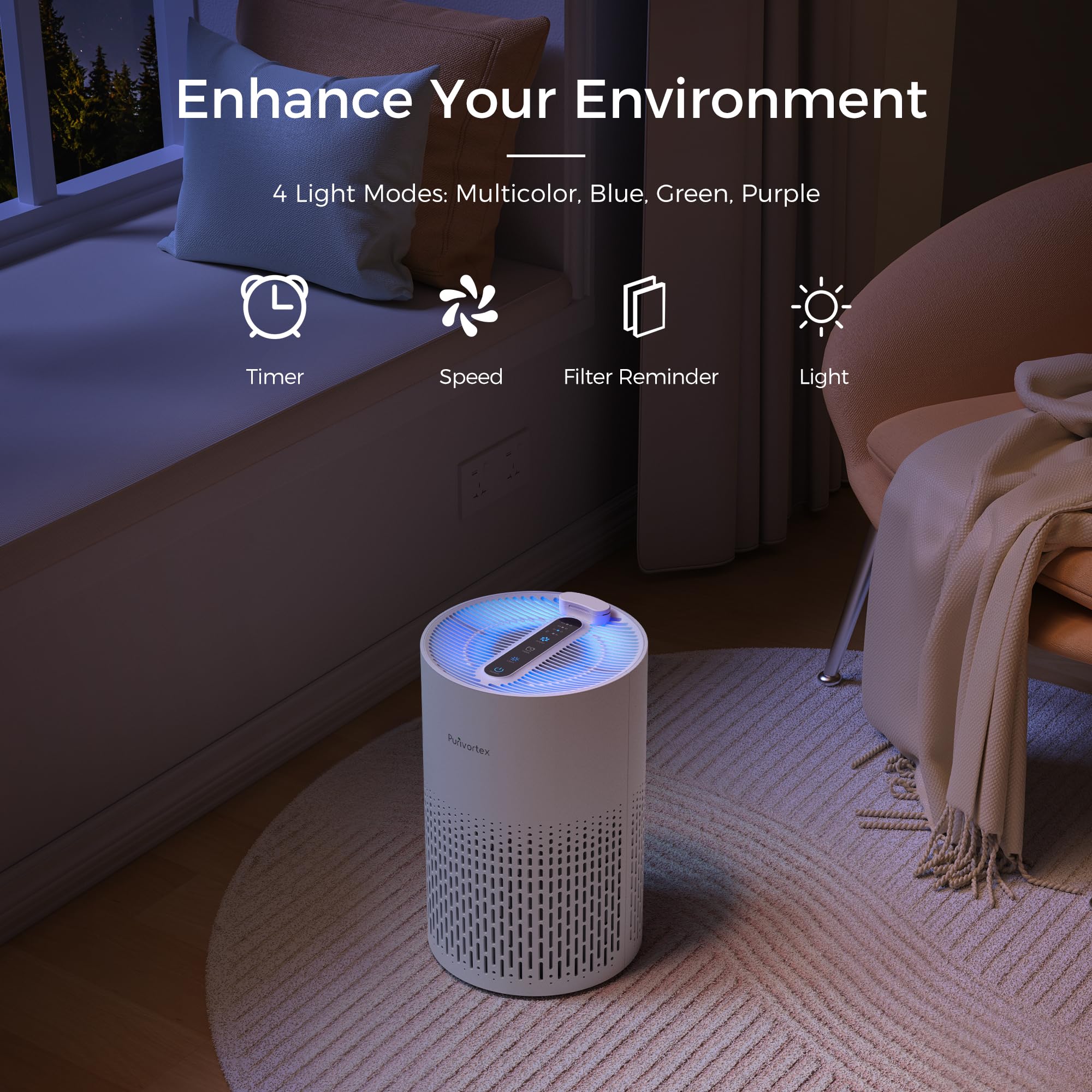 Air Purifiers For Home, Hepa Filter Cleaner With Fragrance Sponge, Filters A11Ergies, Pollen, Smoke, Dusts, Pets Dander, Odor, H