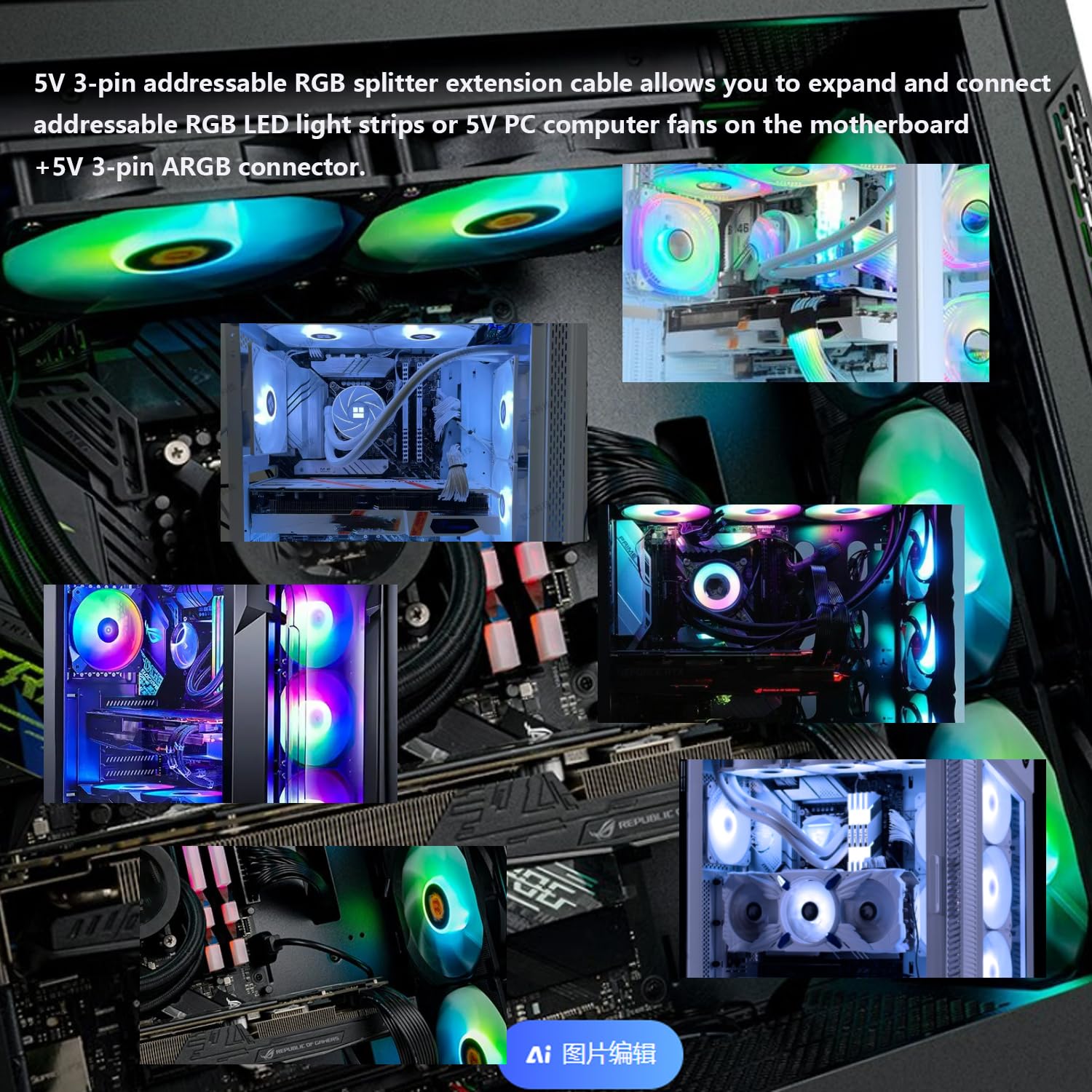 Argb Extension Cable, Addressable Rgb Extension Cable, 1 To 1 Argb Splitter Cable Female To Female 3 Pin Extension Connector Wir