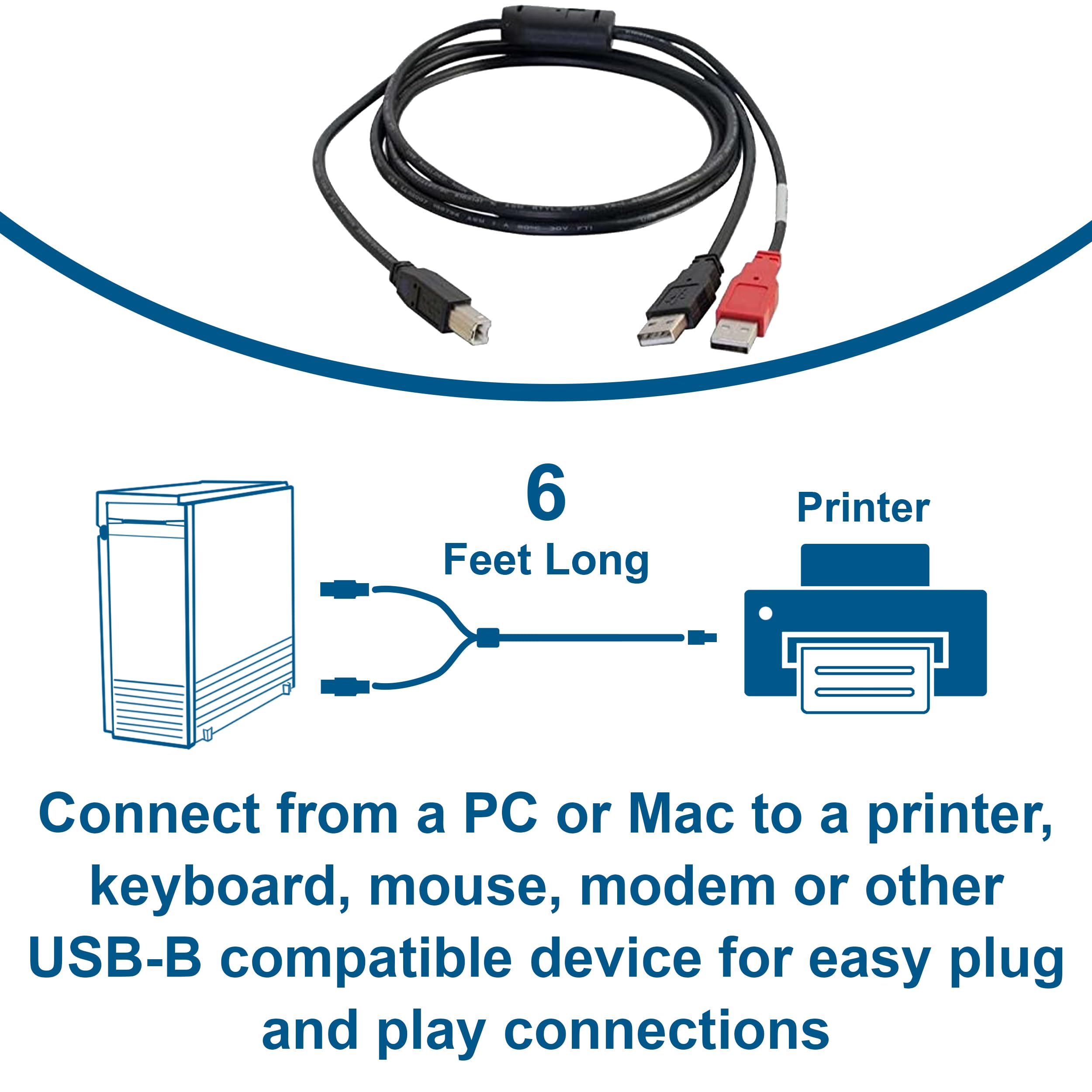 C2G Usb Cable, Usb 2.0 Cable, Usb B Male To Two A Male Cables, Usb Y Cable, 6 Feet (1.82 Meters), Black, Cables To Go 28108