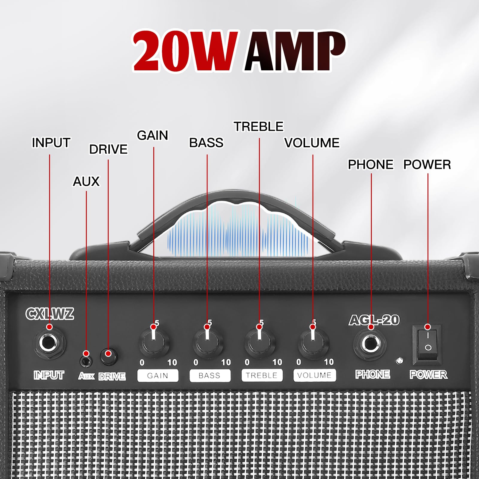 Cxlwz Electric Guitar Amp 20 Watt Amplifier Portable Amp With Headphone Input Gain Powe Including Professional Noise Reduction C