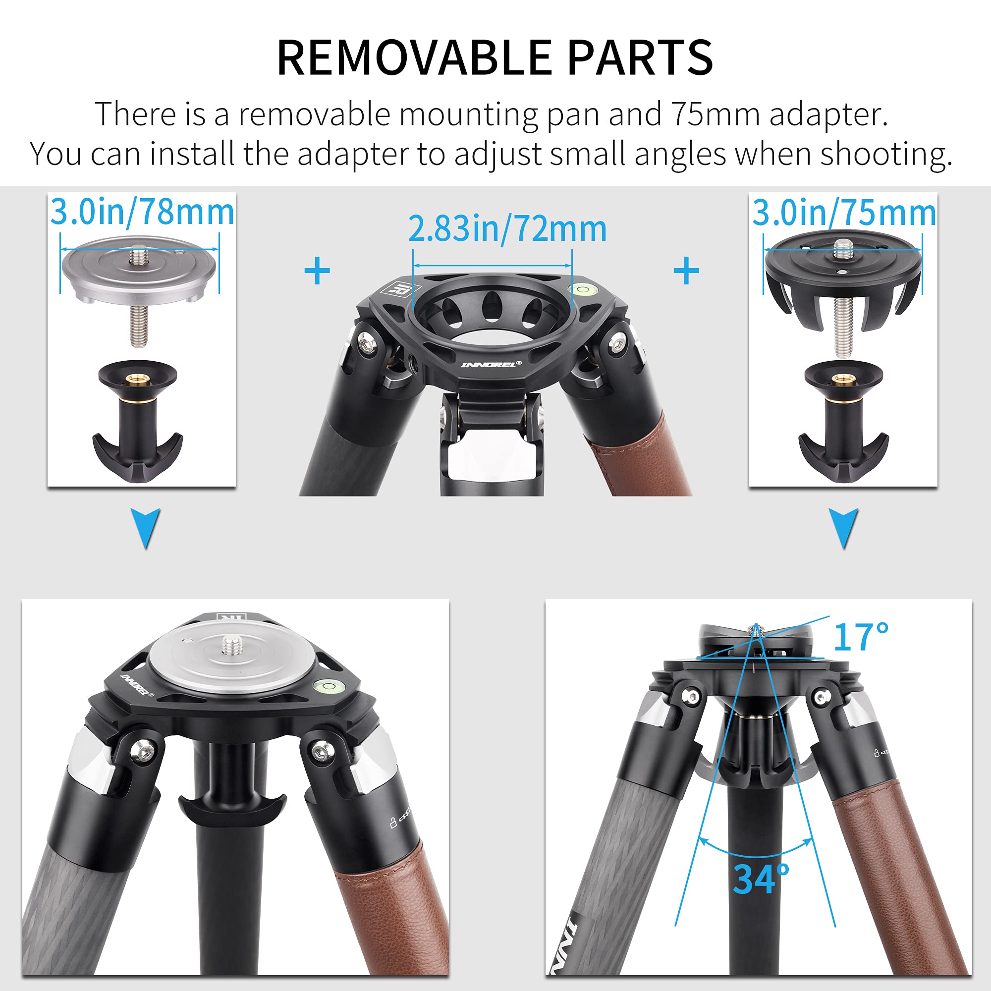 Carbon Fiber Tripod Innorel St424C Professional Heavy Duty Camera Stand With 75Mm Bowl Adapter 42.4Mm Tube, Max Load 92.6Lbs/42K