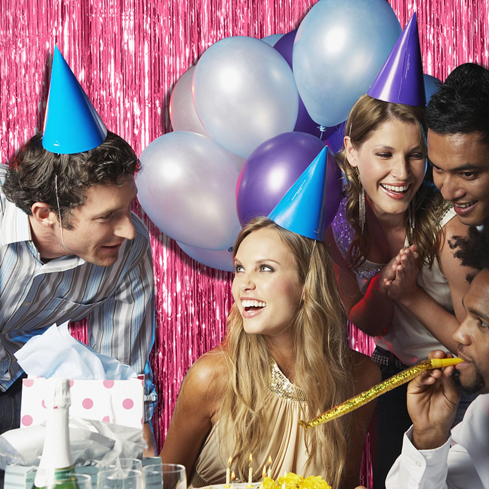 5 Pack Pink Backdrop Party Decorations Tinsel Curtain Party Backdrop Foil Fringe Birthday Decorations Photo Booth Streamer Backd