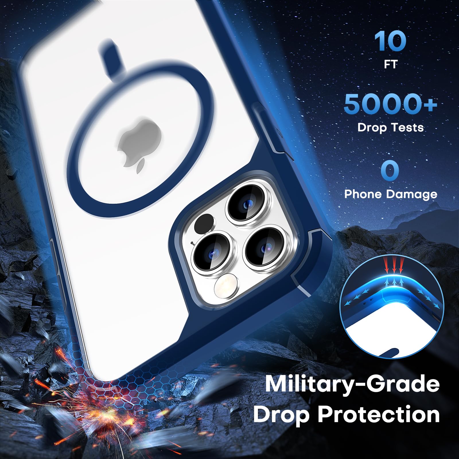 Tauri For Iphone 12 Pro Max Case Blue, Compatible With Magsafe [Yellowing Resistant] With 2X Screen Protectors, Military Grade P