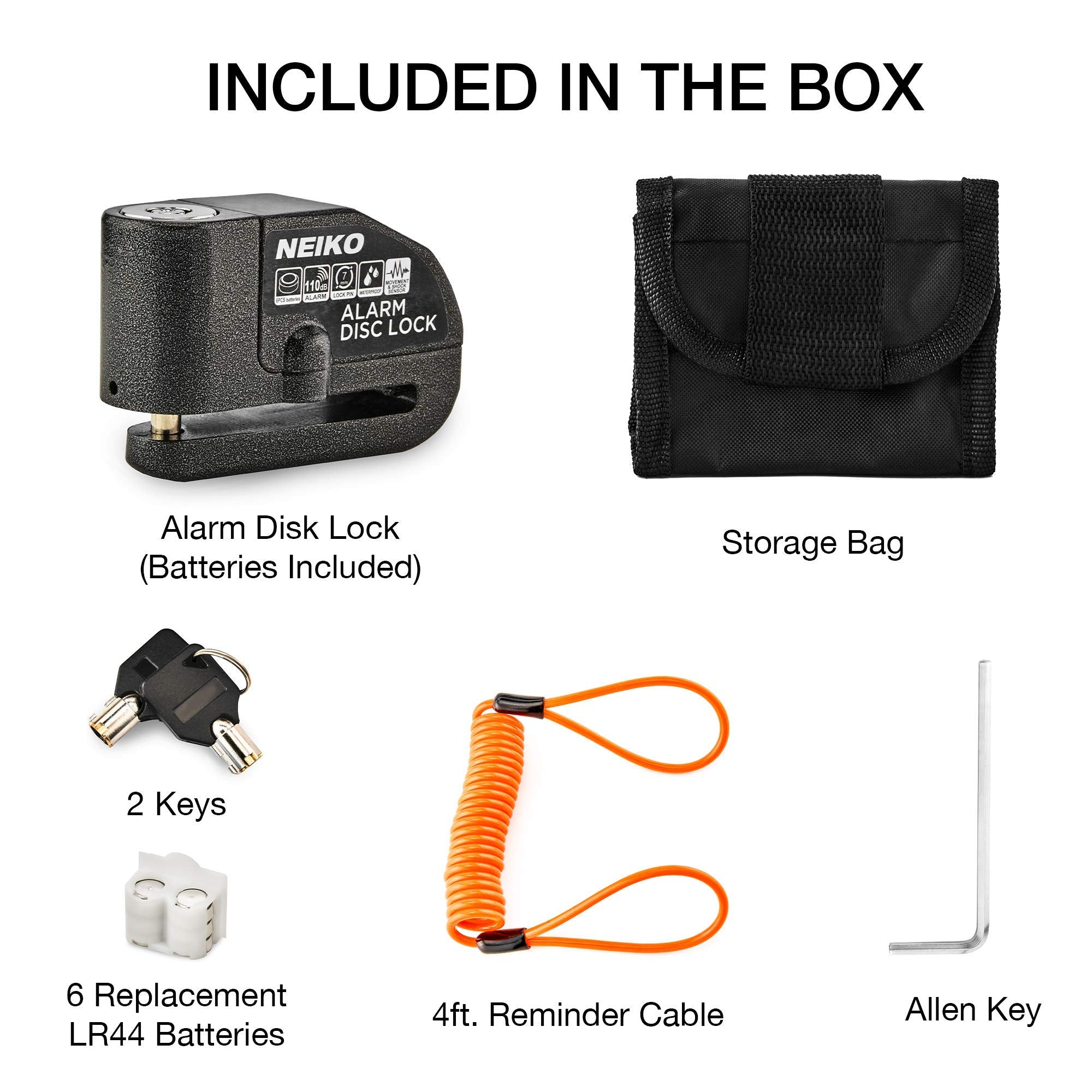 Neiko 52908A Motorcycle Locks Anti Theft With Alarm, Motorcycle Disc Lock With Alarm, Disk Lock Anti Theft Motion Sensor, Securi