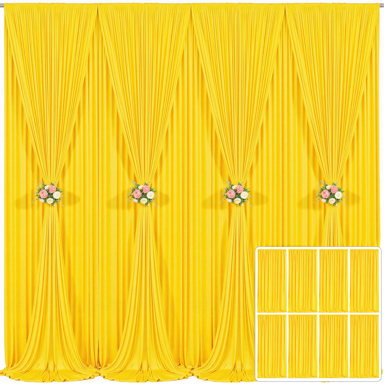 8 Panels Yellow Backdrop Curtain for Parties Wrinkle Free Lemon Yellow Photo Curtains Backdrop Drapes Fabric Decoration for Birt