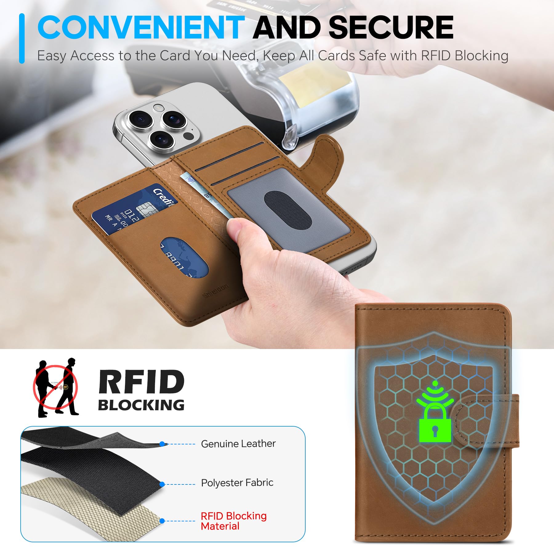 Shieldon For Magsafe Genuine Leather Strong Magnetic Wallet Women Men, Rfid Blocking 6 Card Holders, Id Window, Magnet Wallet Co